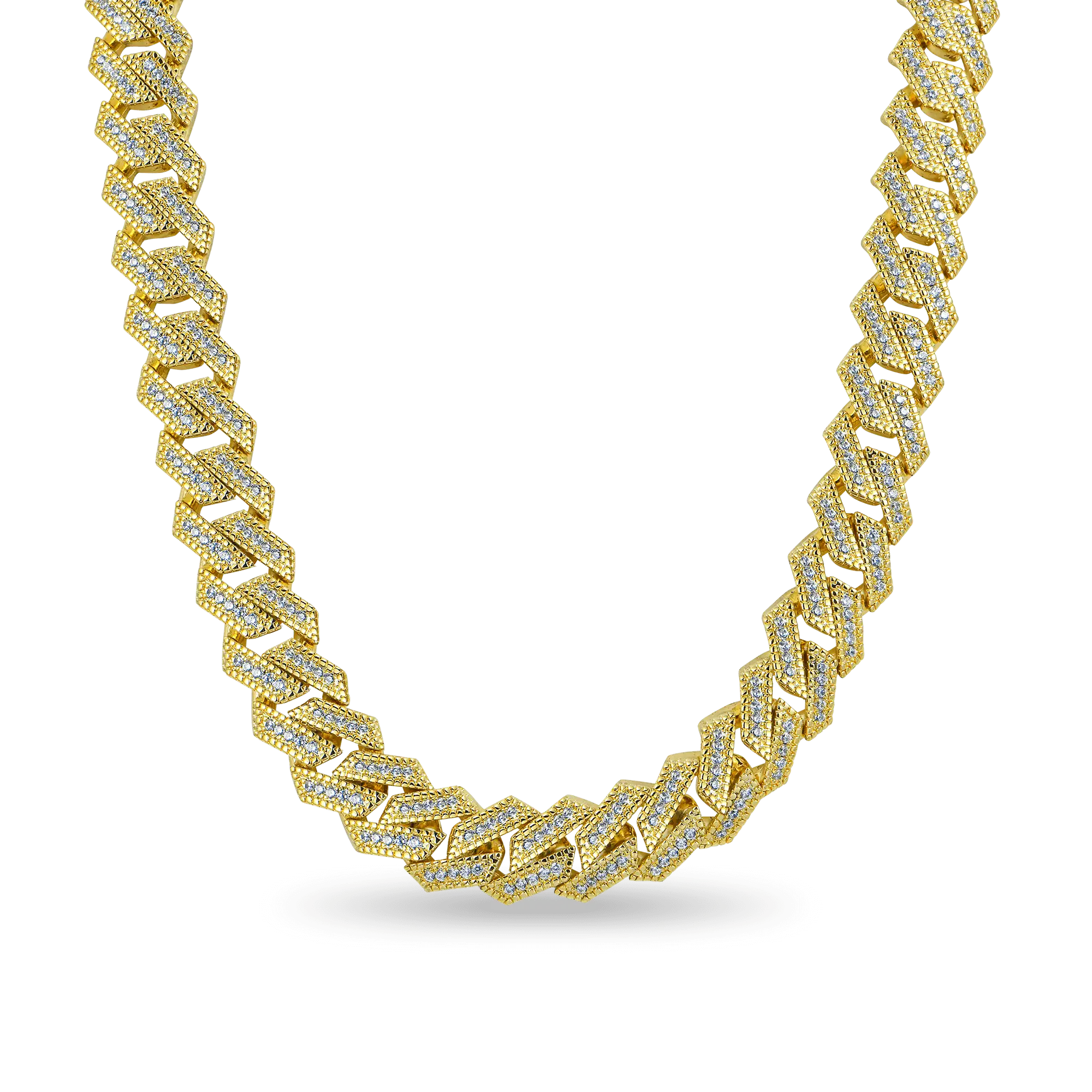 12mm Halo Round Cut Prong Cuban Link Chain