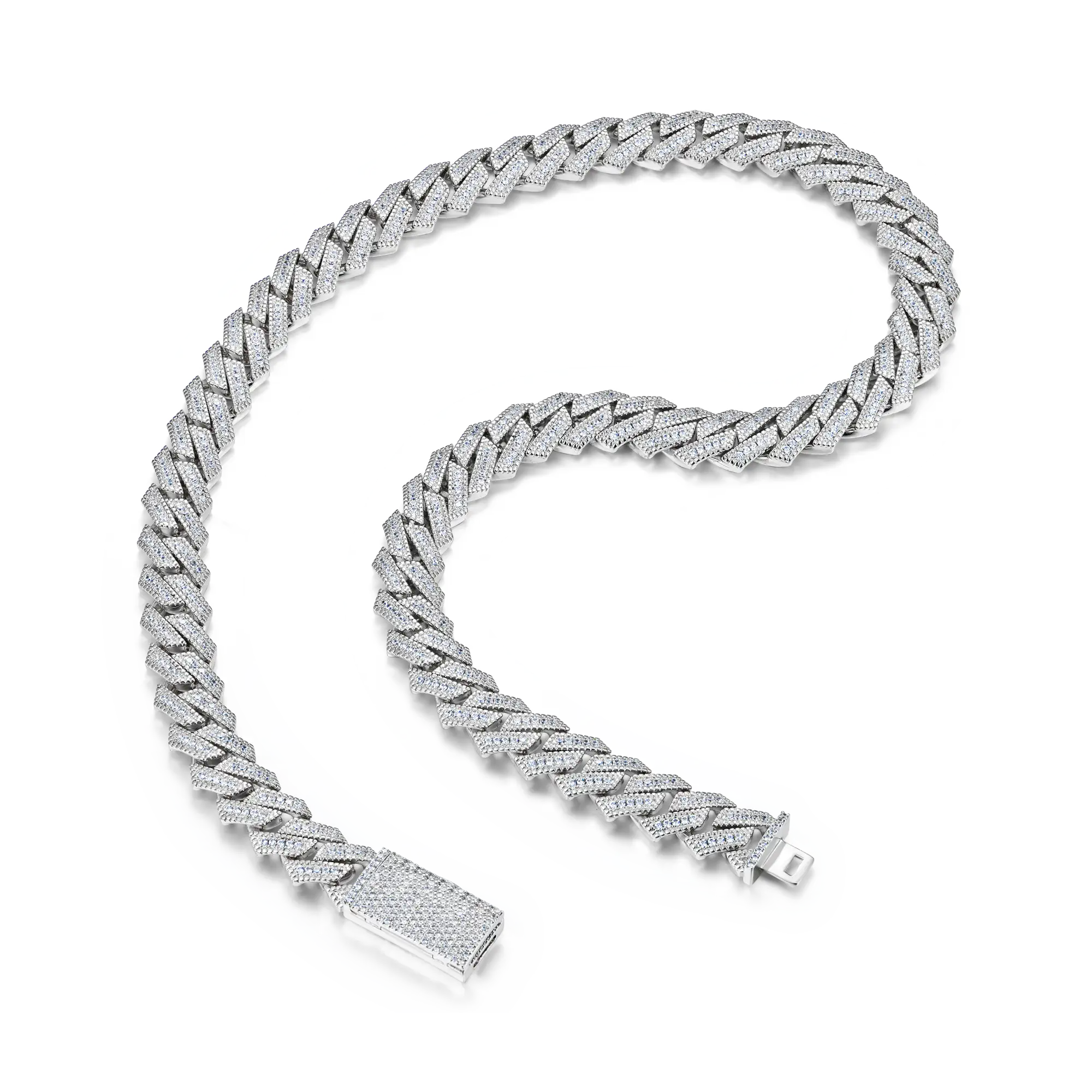 12mm Halo Round Cut Prong Cuban Link Chain - Image 7