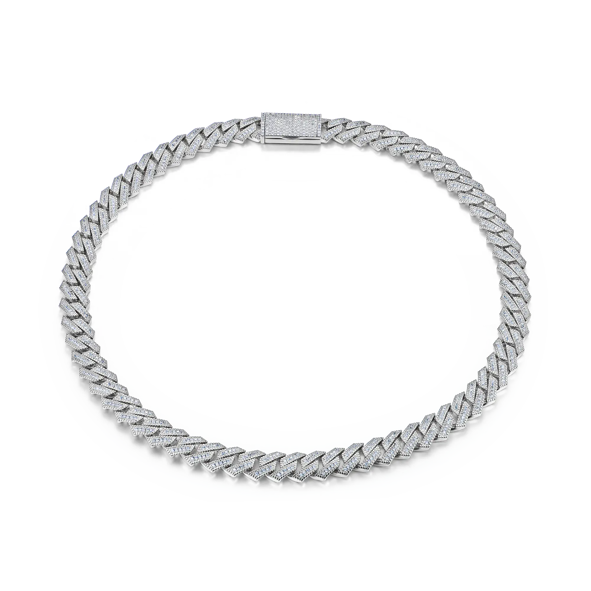 12mm Halo Round Cut Prong Cuban Link Chain - Image 8