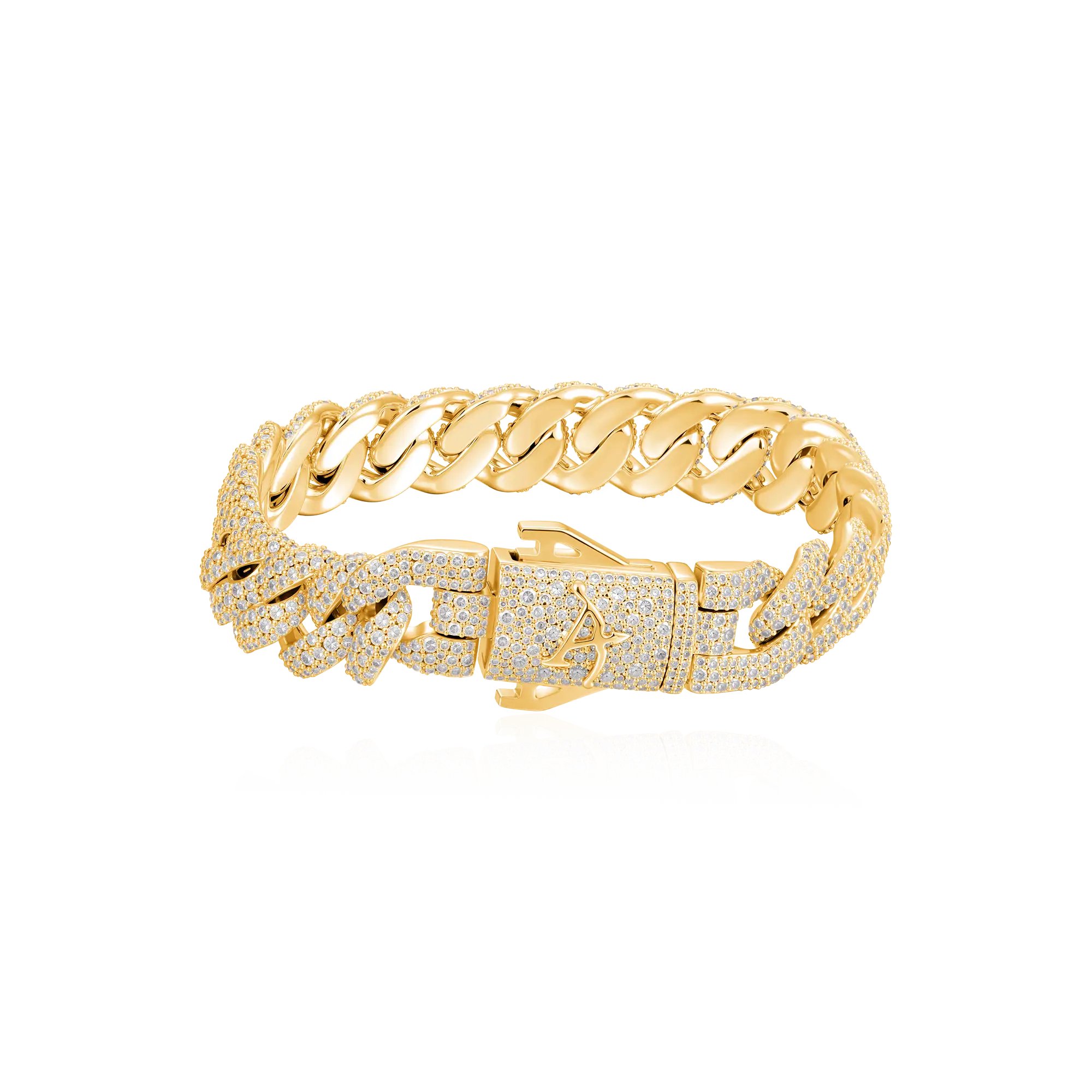 12mm Round Cut Cuban Link Bracelet - White Gold - Image 6