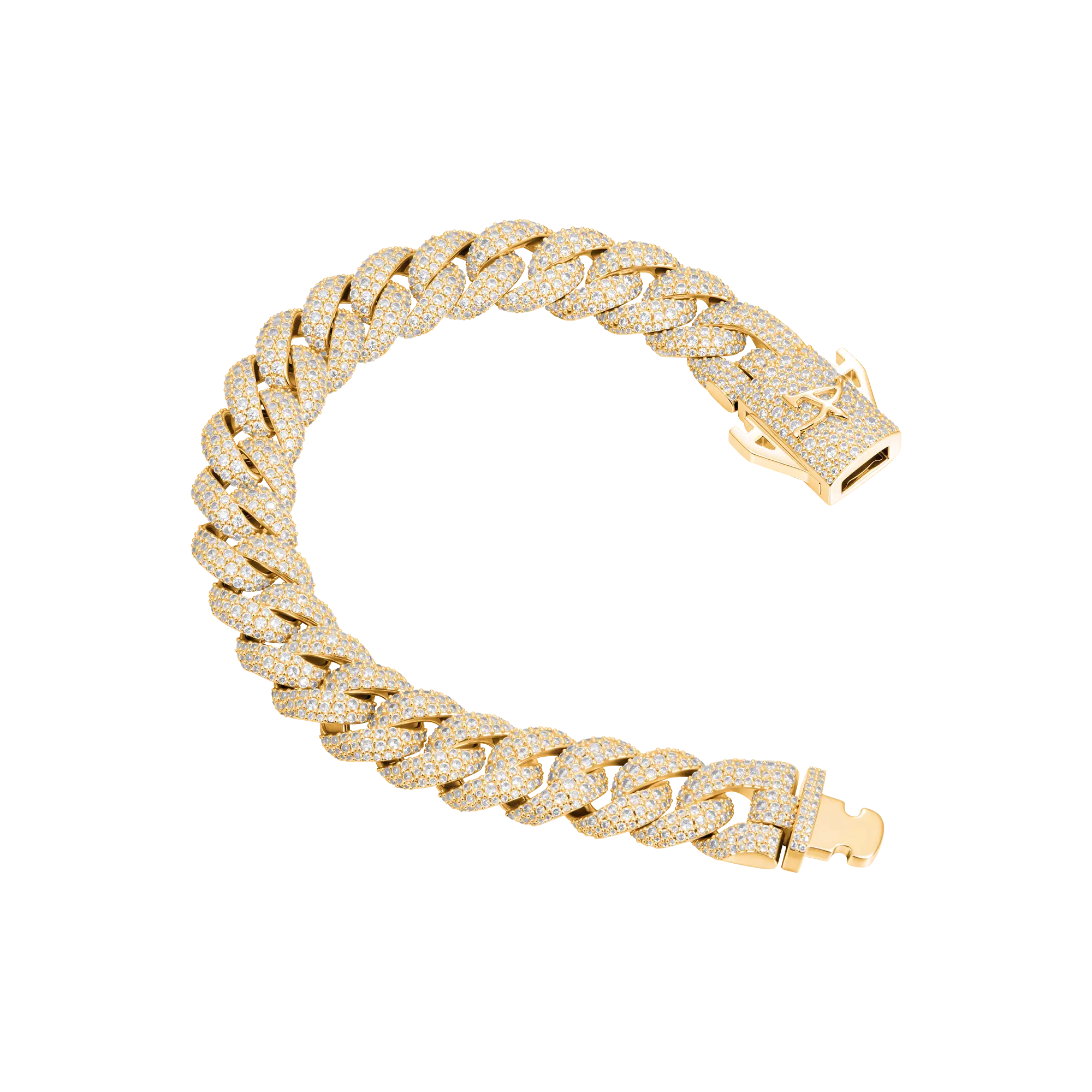 12mm Round Cut Cuban Link Bracelet - Yellow Gold - Image 7