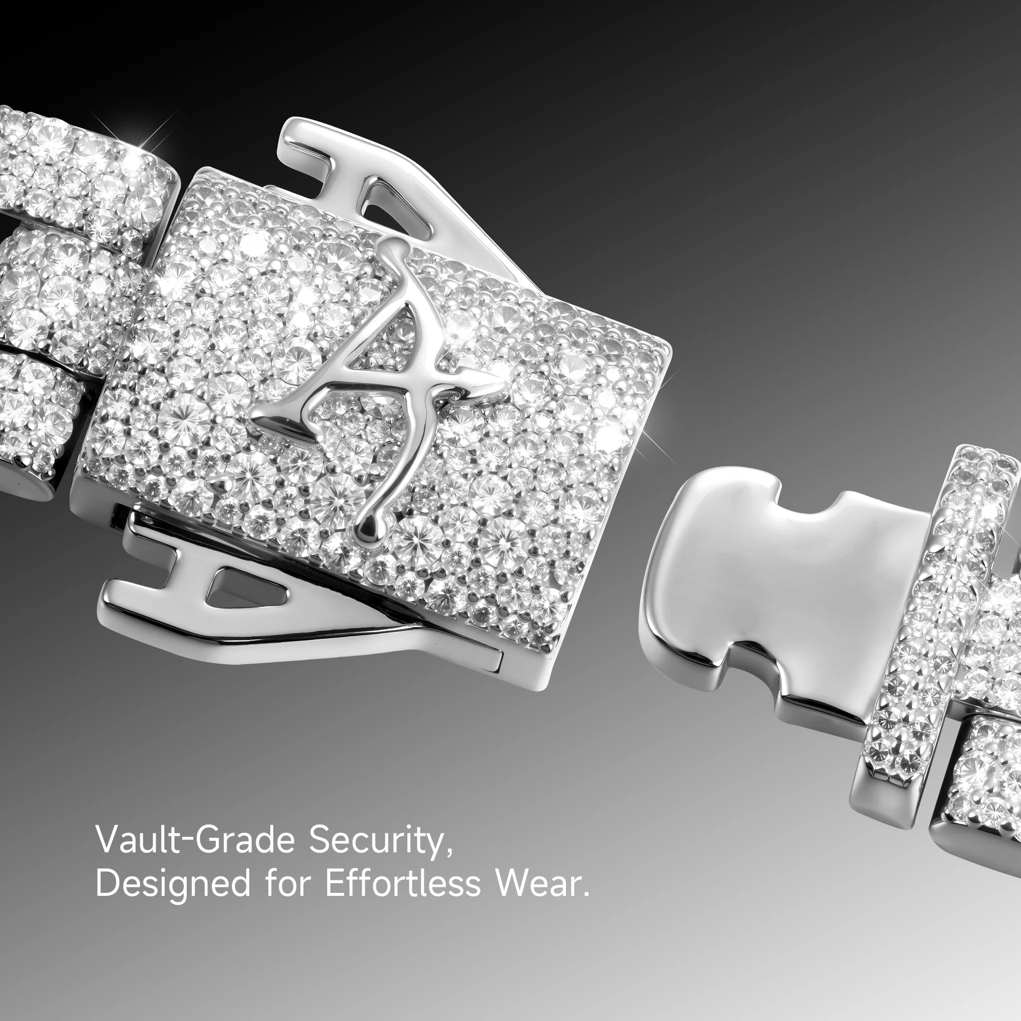 8mm Micro Round Cut Cuban Link Bracelet - White Gold - Image 4