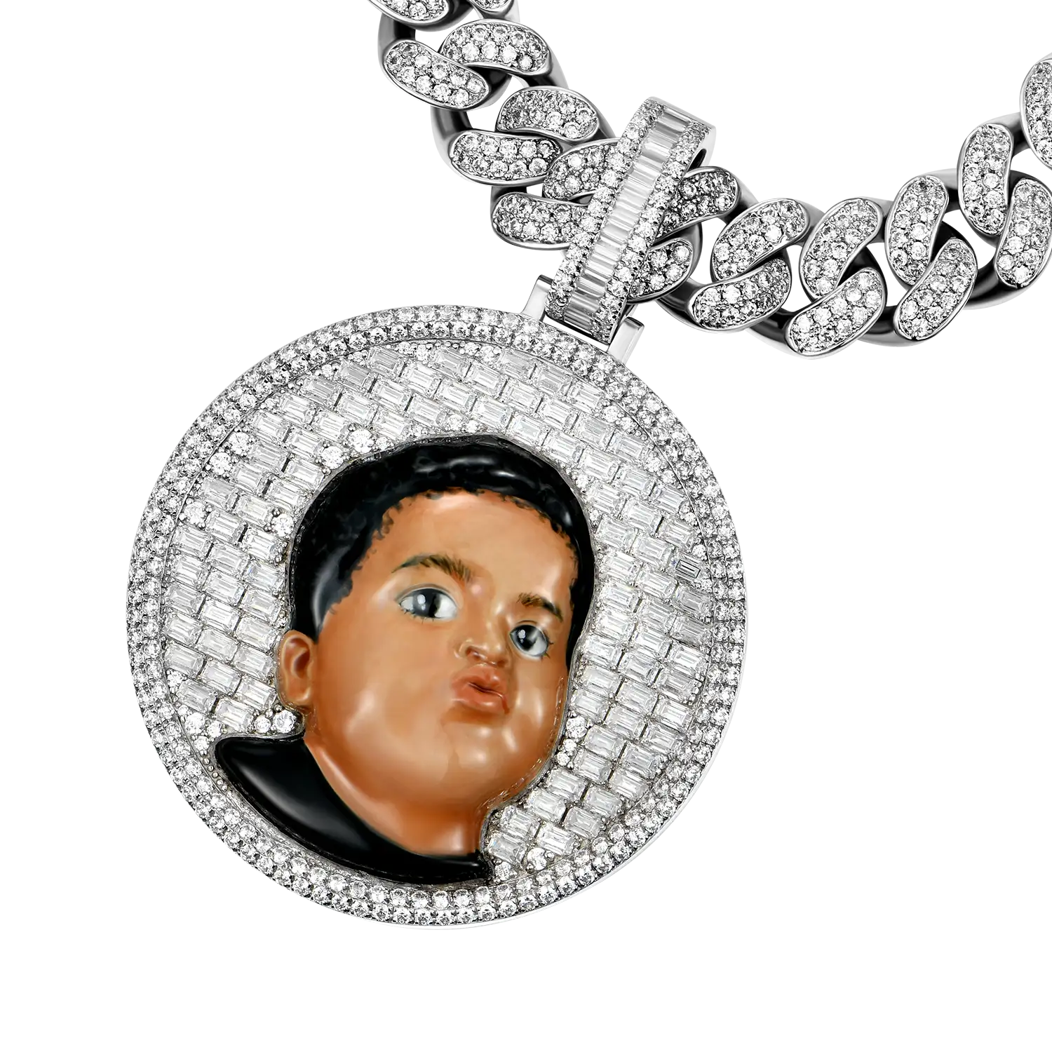 Custom 50mm Moissanite Enamel Round Pendant - Image 4