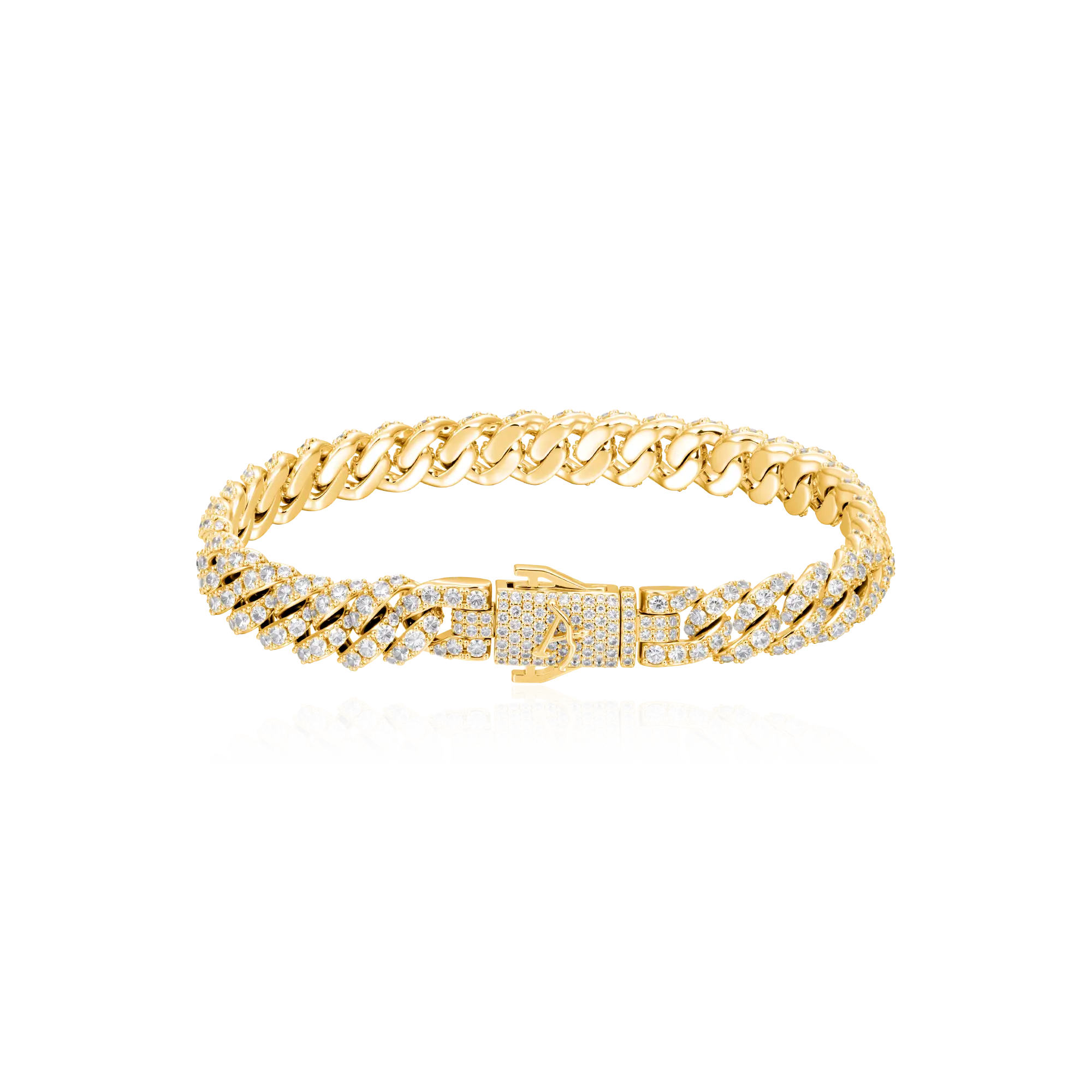 8mm Micro Round Cut Cuban Link Bracelet - Yellow Gold