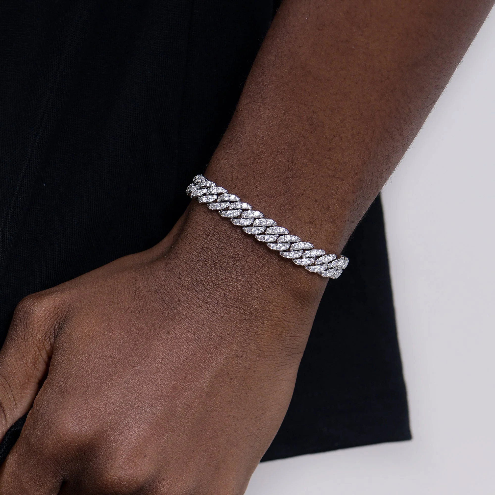 8mm Micro Round Cut Cuban Link Bracelet - Yellow Gold - Image 3