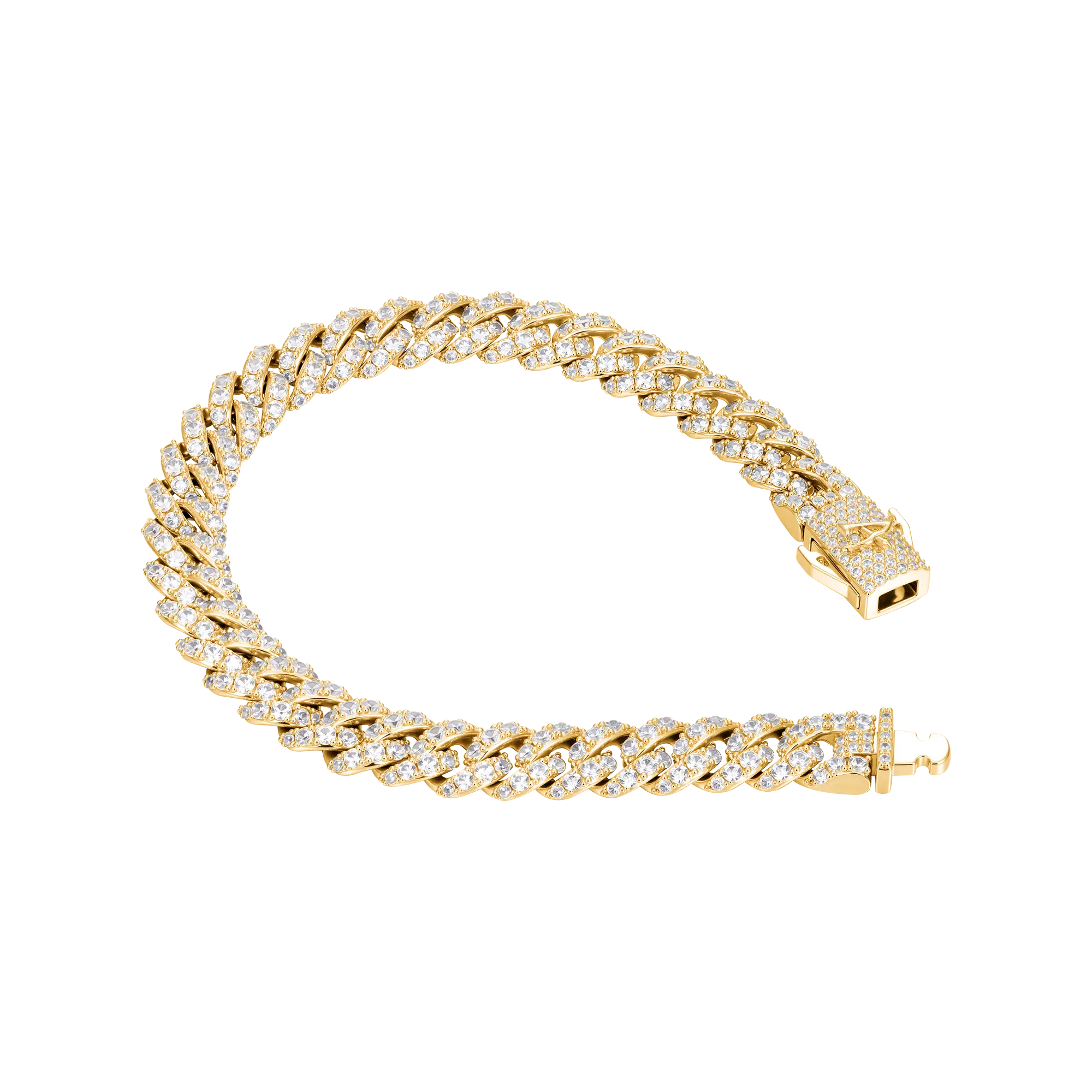 8mm Micro Round Cut Cuban Link Bracelet - Yellow Gold - Image 7