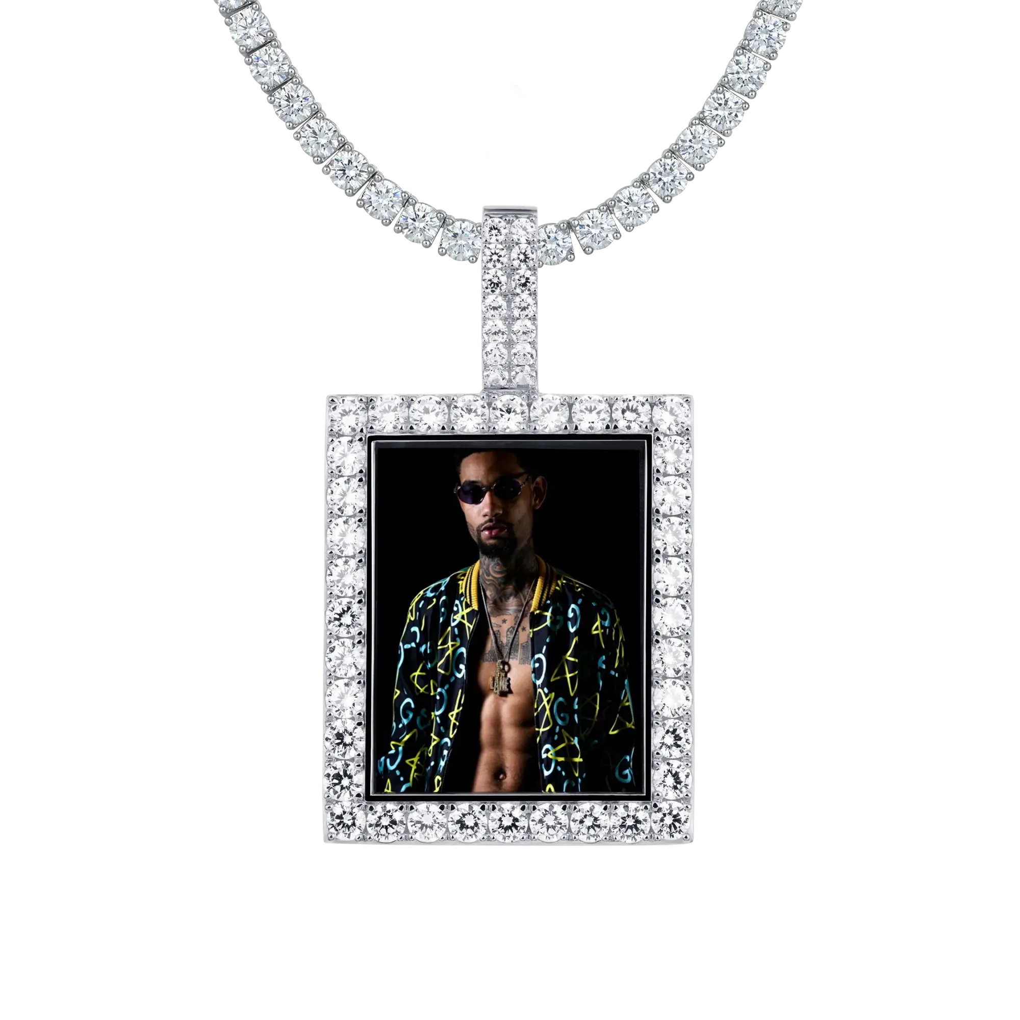 Iced Custom Rectangular Photo Pendant