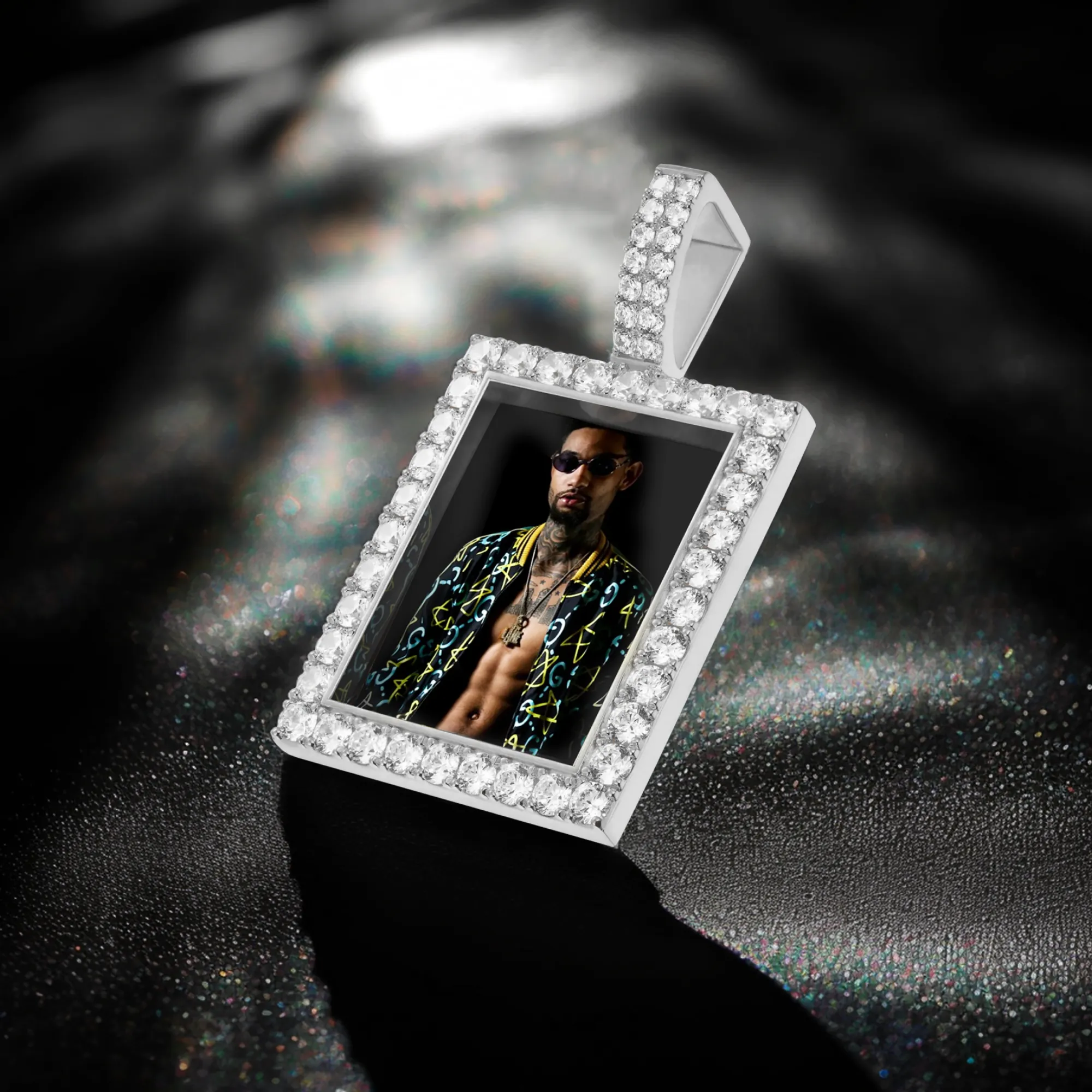 Iced Custom Rectangular Photo Pendant - Image 2