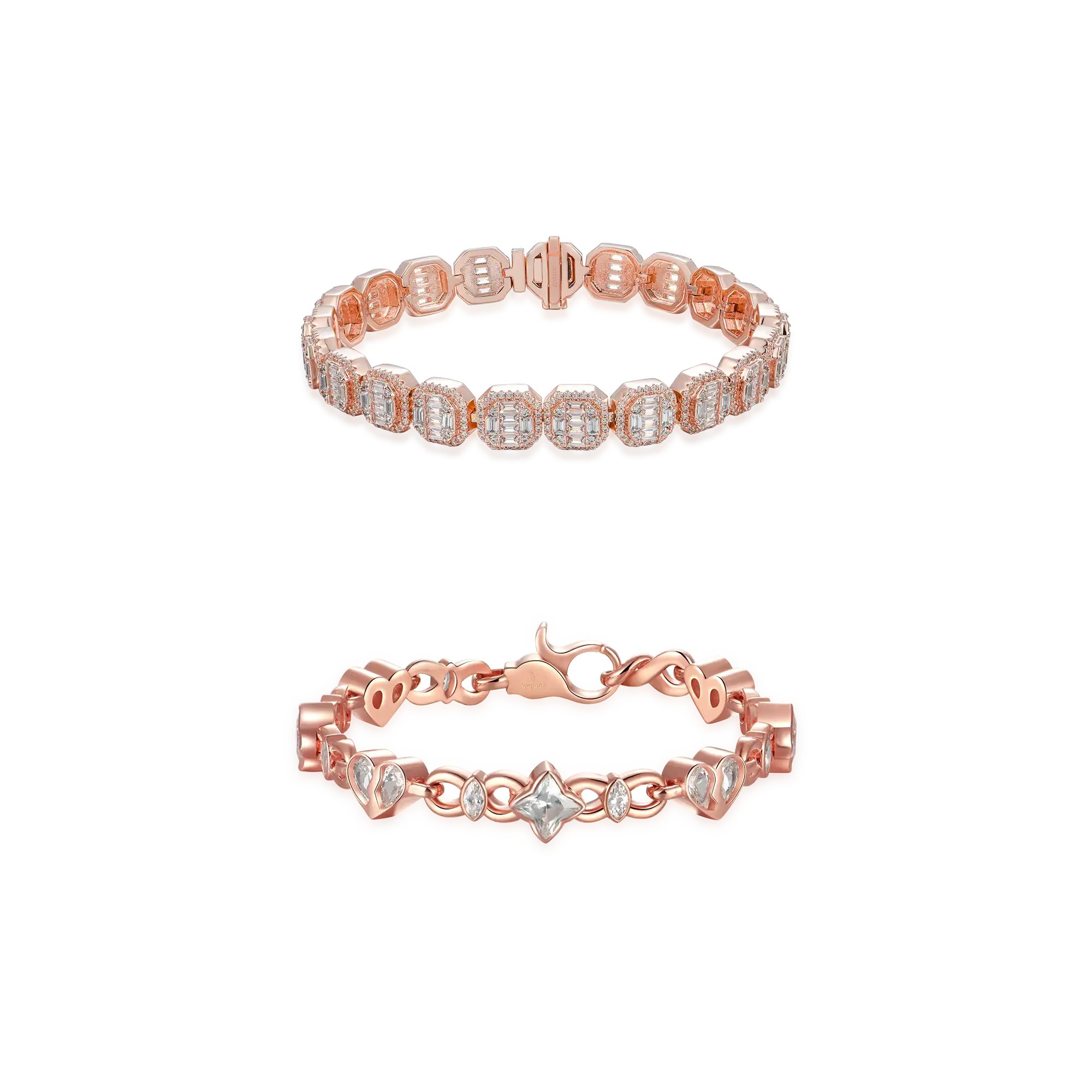 Baguette Clustered Tennis + Radiant Hearts Entwined Bracelet Gift Set - Image 4