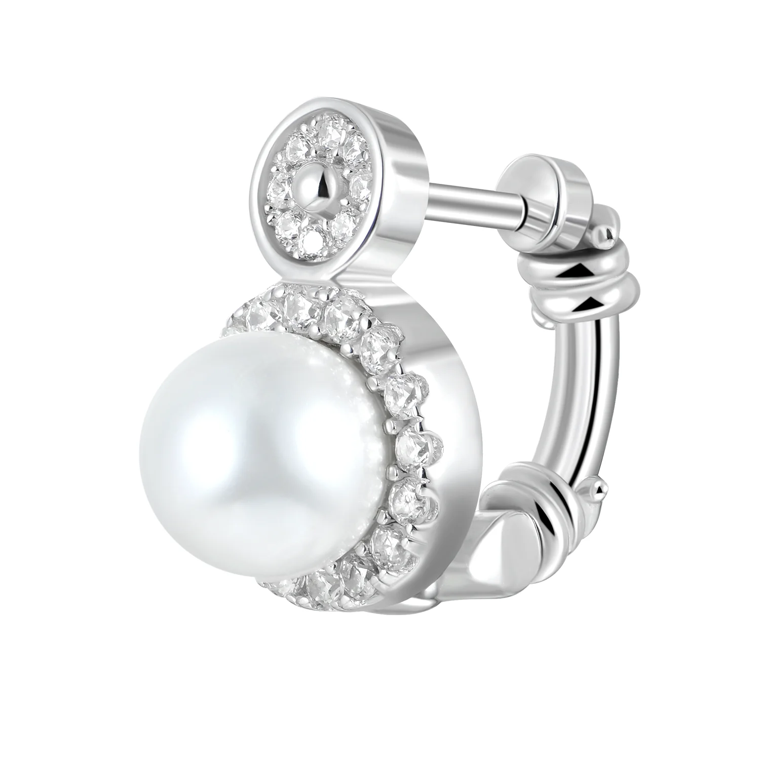 S925 Knight Barbed Wire Pearl Hoop Earring - Image 4