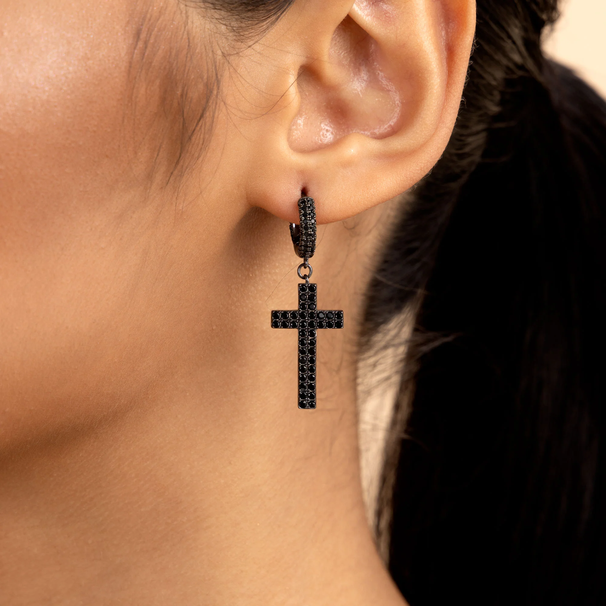S925 Cross Earring (with Two-Row Gems) - Image 13