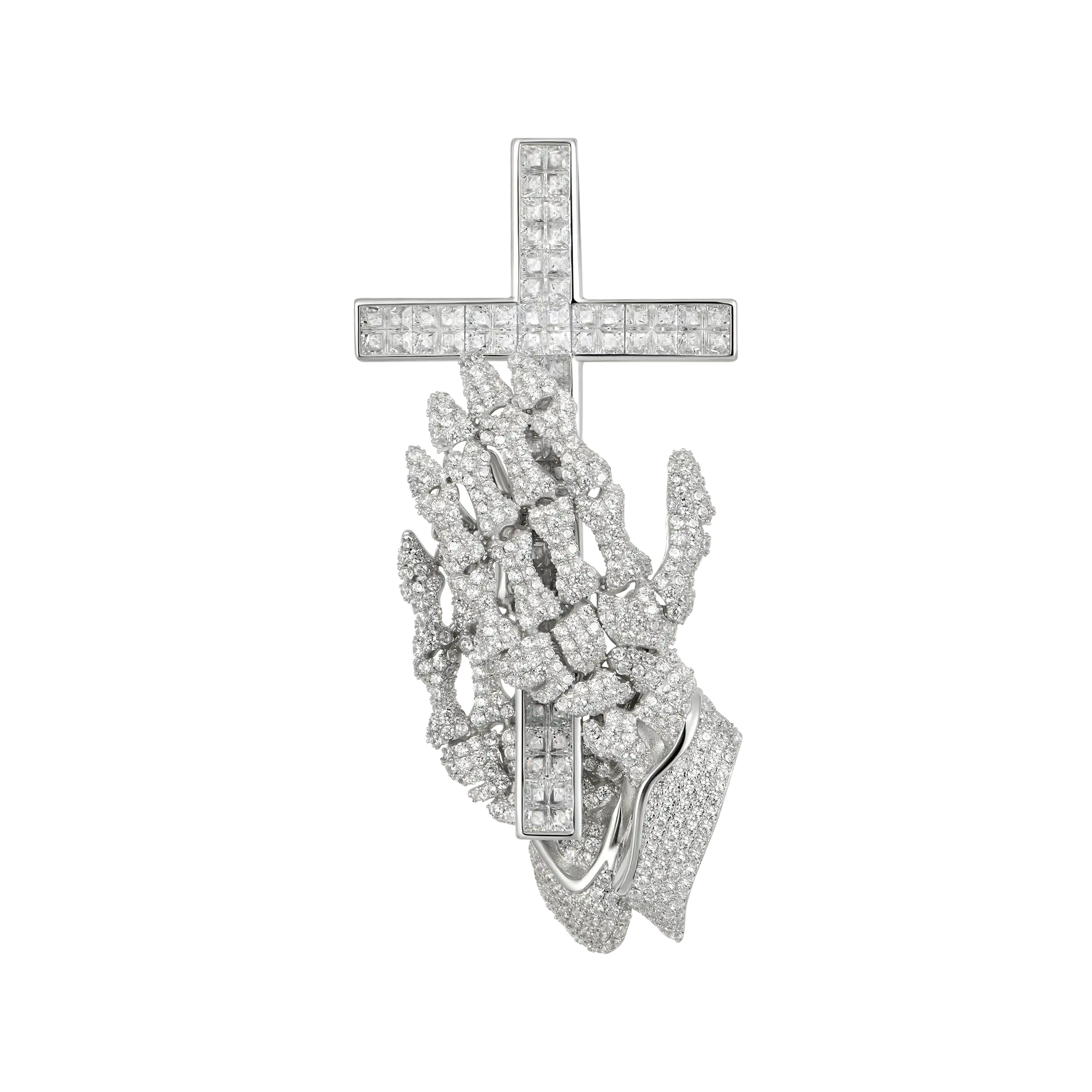 Praying Skeleton Hands Cross Pendant - Image 5
