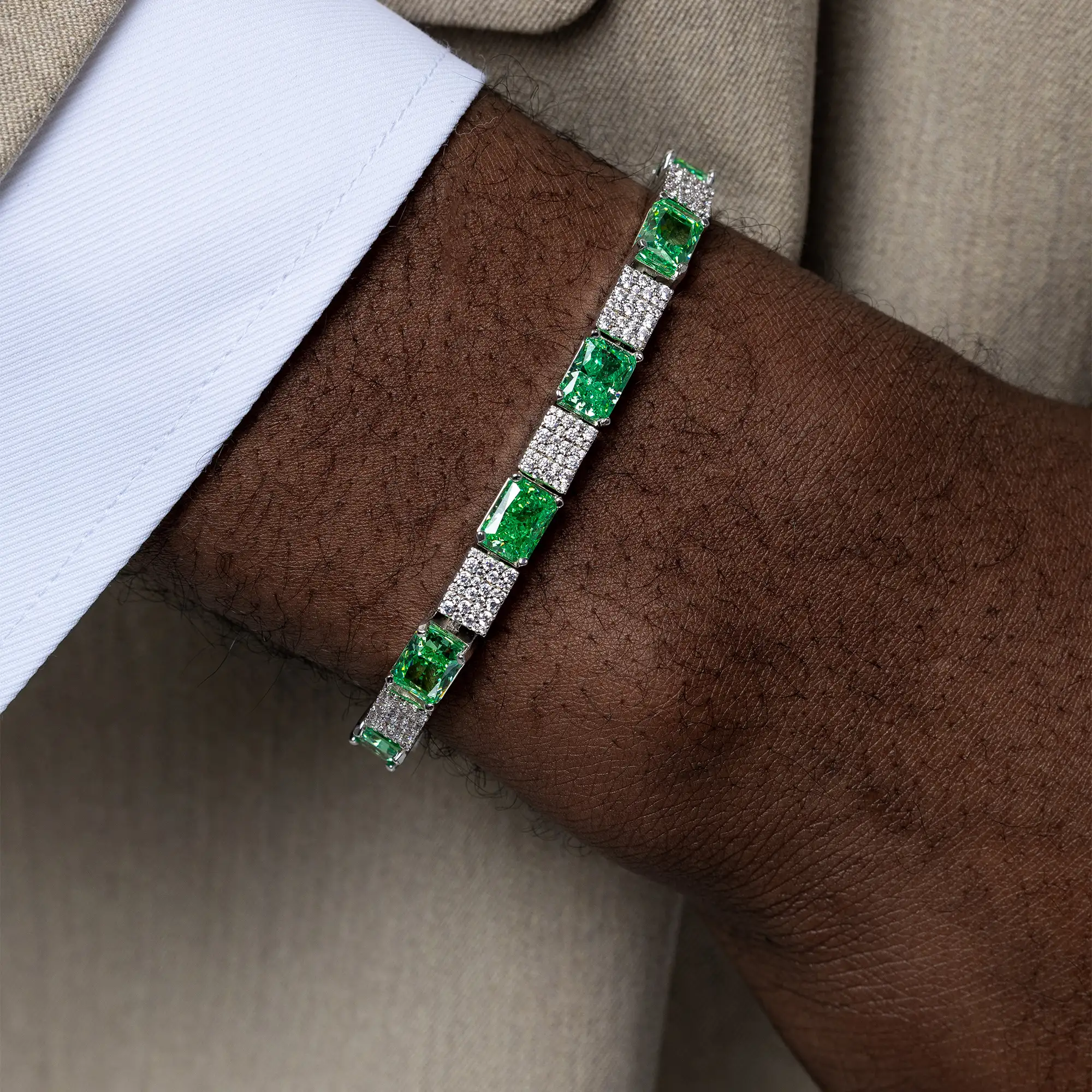 Crushed Ice Circulation Tennis Bracelet - Fancy Green - Image 2