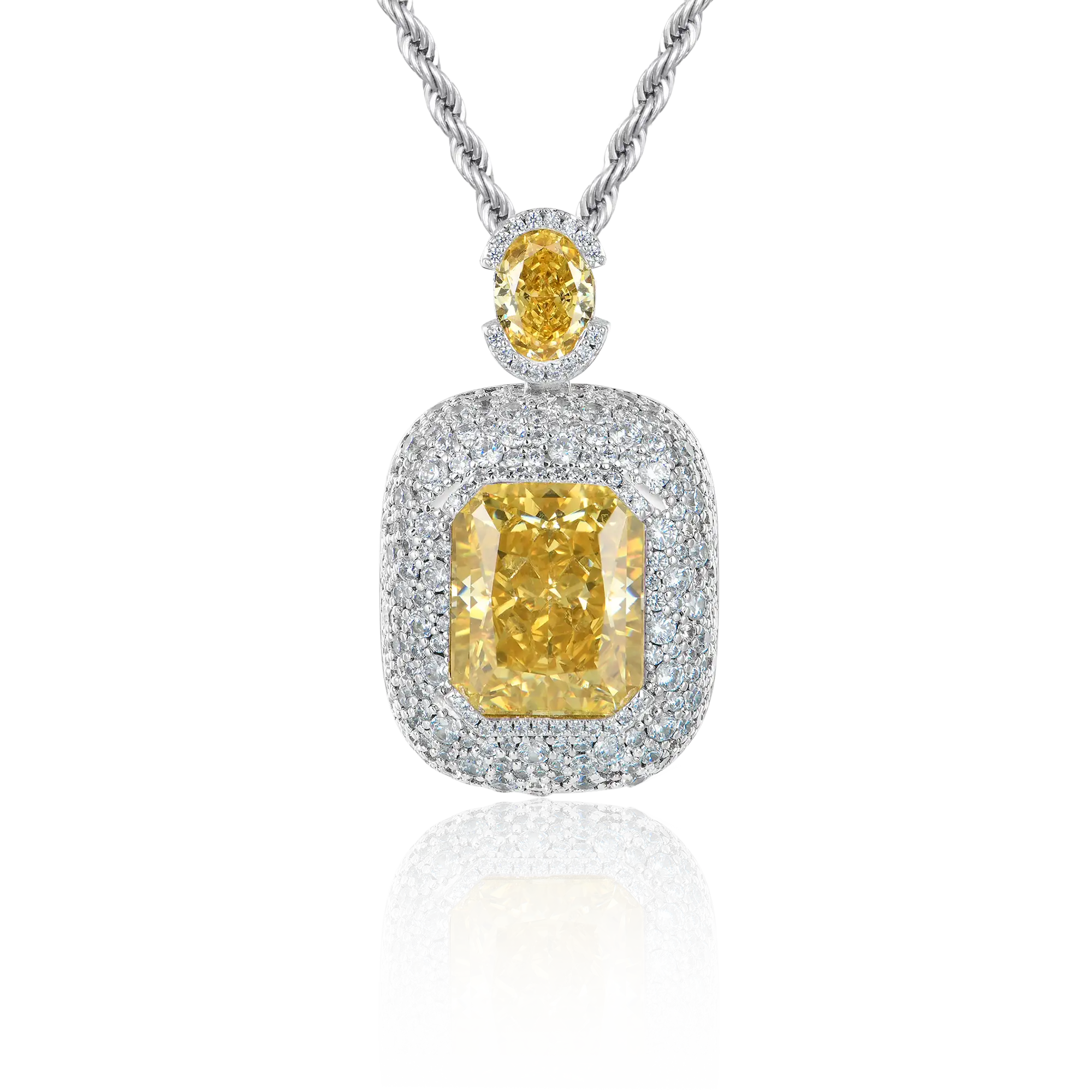 Crushed Ice Emerald Cut Pendant - Fancy Yellow