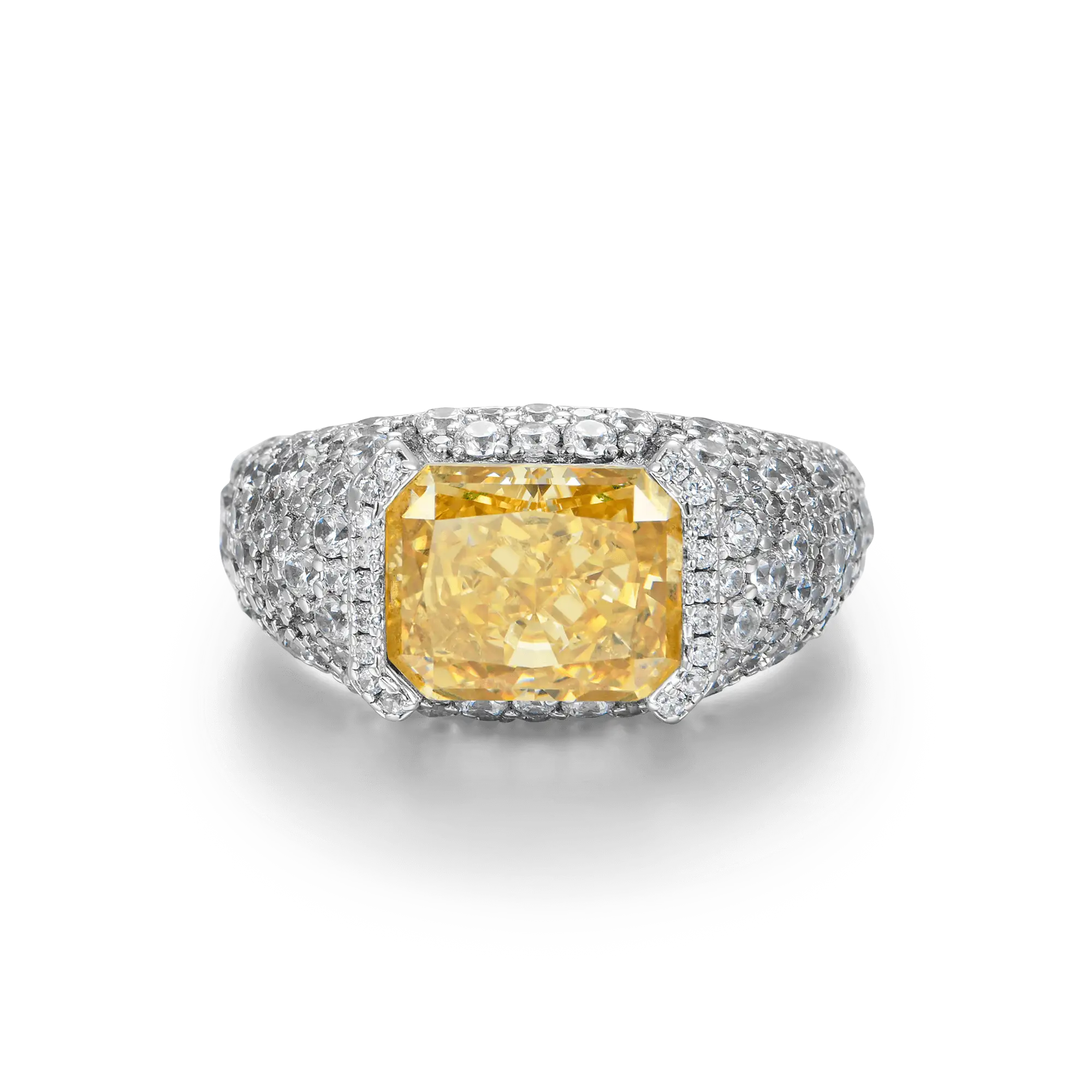 Crushed Ice Emerald Cut Ring - Fancy Yellow