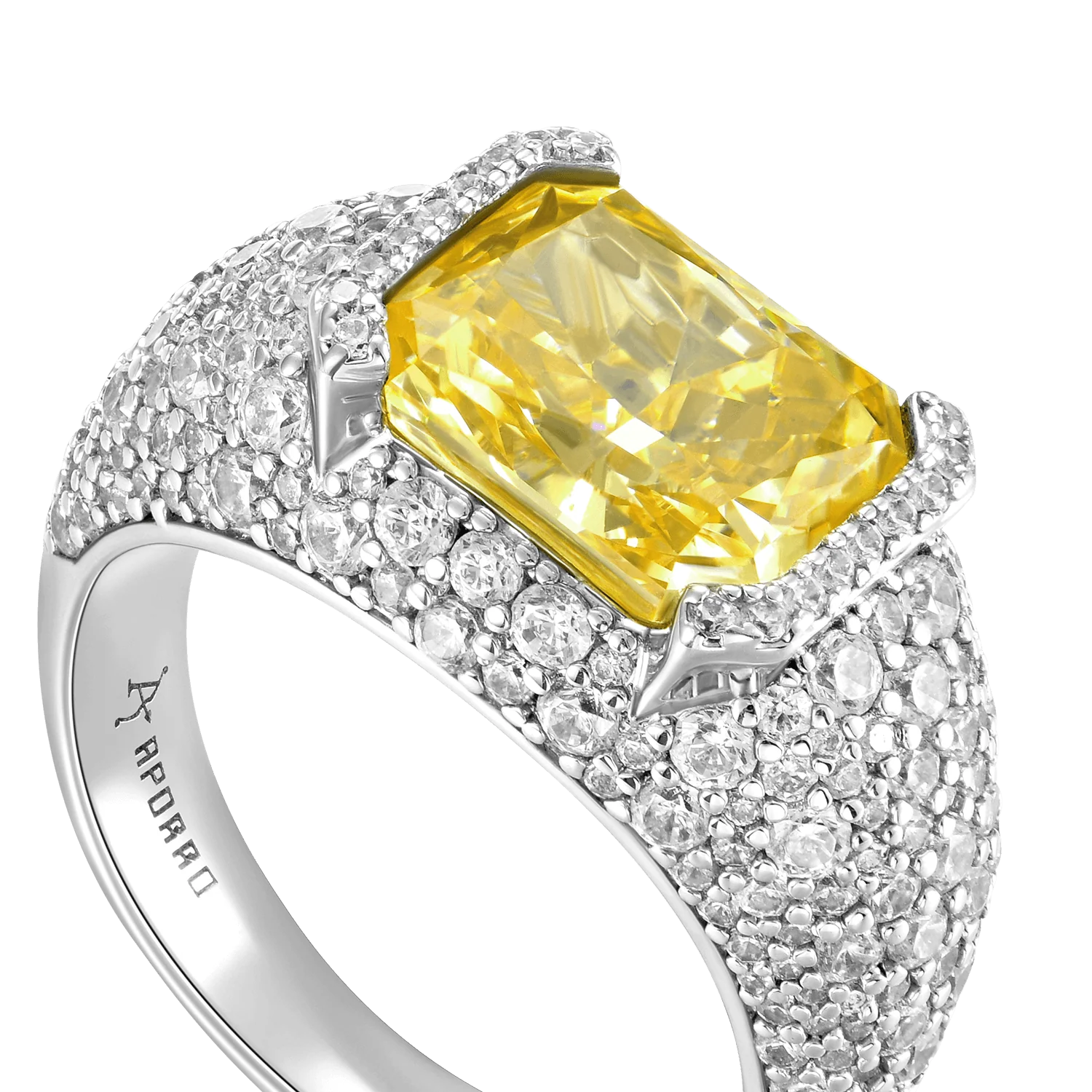 Crushed Ice Emerald Cut Ring - Fancy Yellow - Image 3