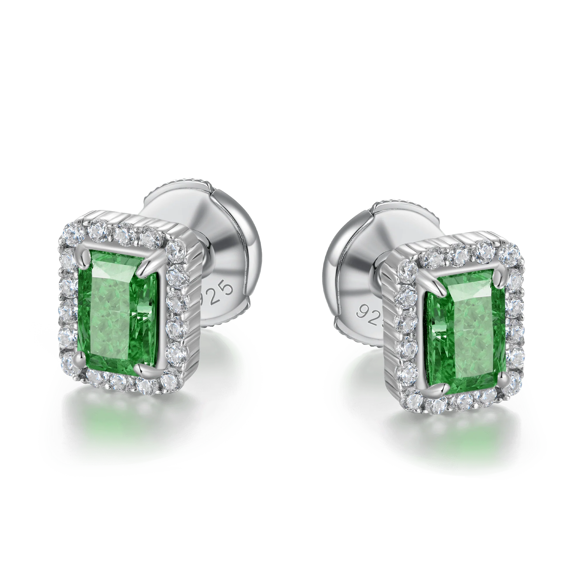 Crushed Ice Emerald Cut Stud Earrings - Pair
