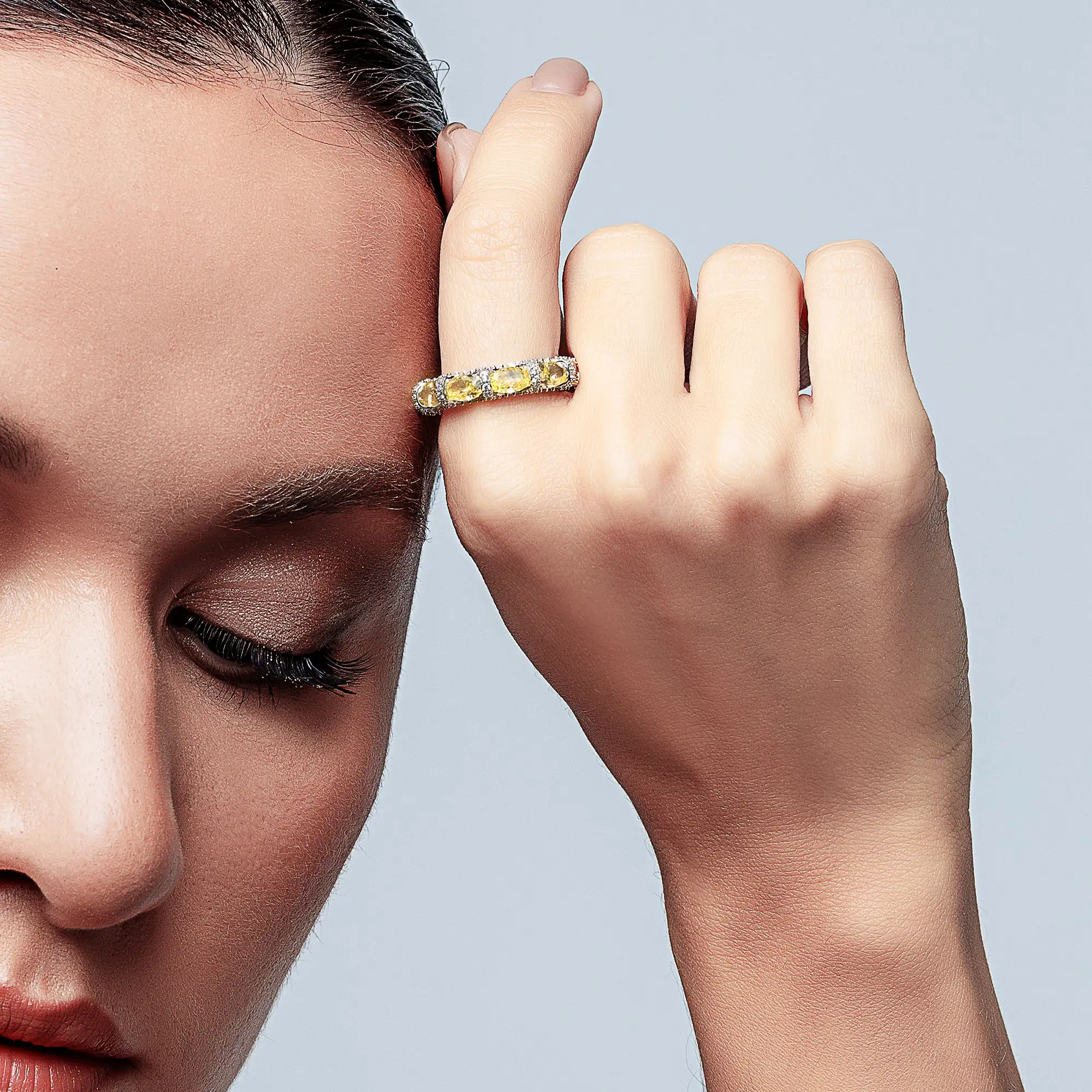 Crushed Ice Oval Cut Ring - Fancy Yellow - Image 2