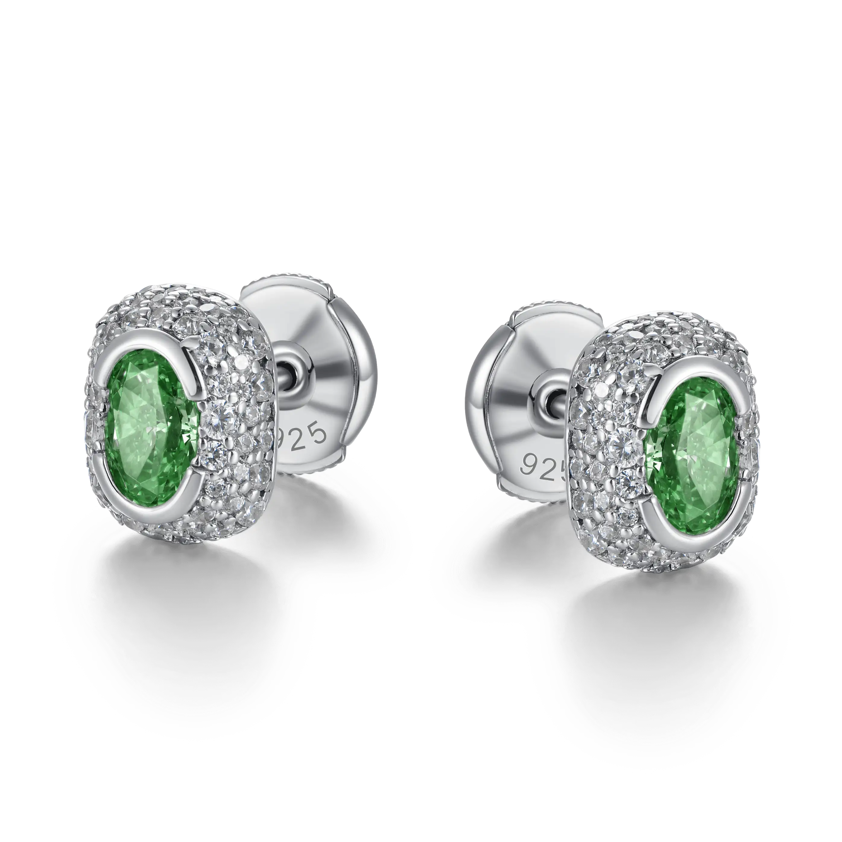 S925 Crushed Ice Oval Cut Stud Earring - Fancy Green