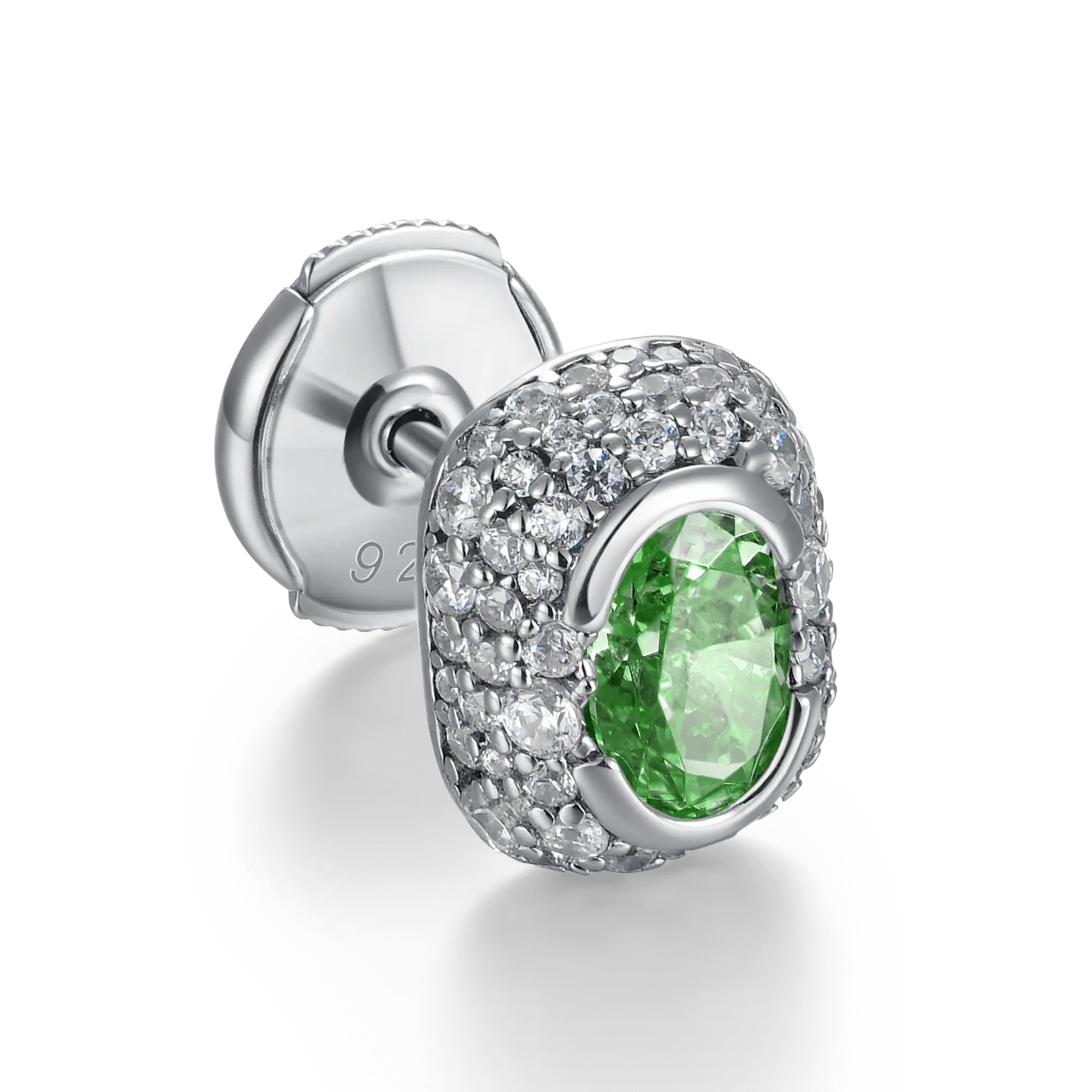 S925 Crushed Ice Oval Cut Stud Earring - Fancy Green - Image 3