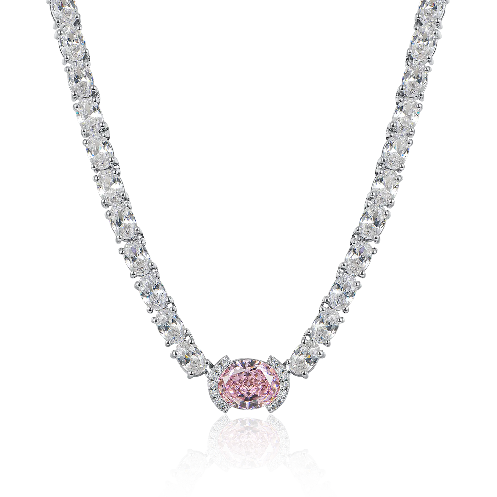 Crushed Ice Oval Tennis Necklace - Fancy Light Pink