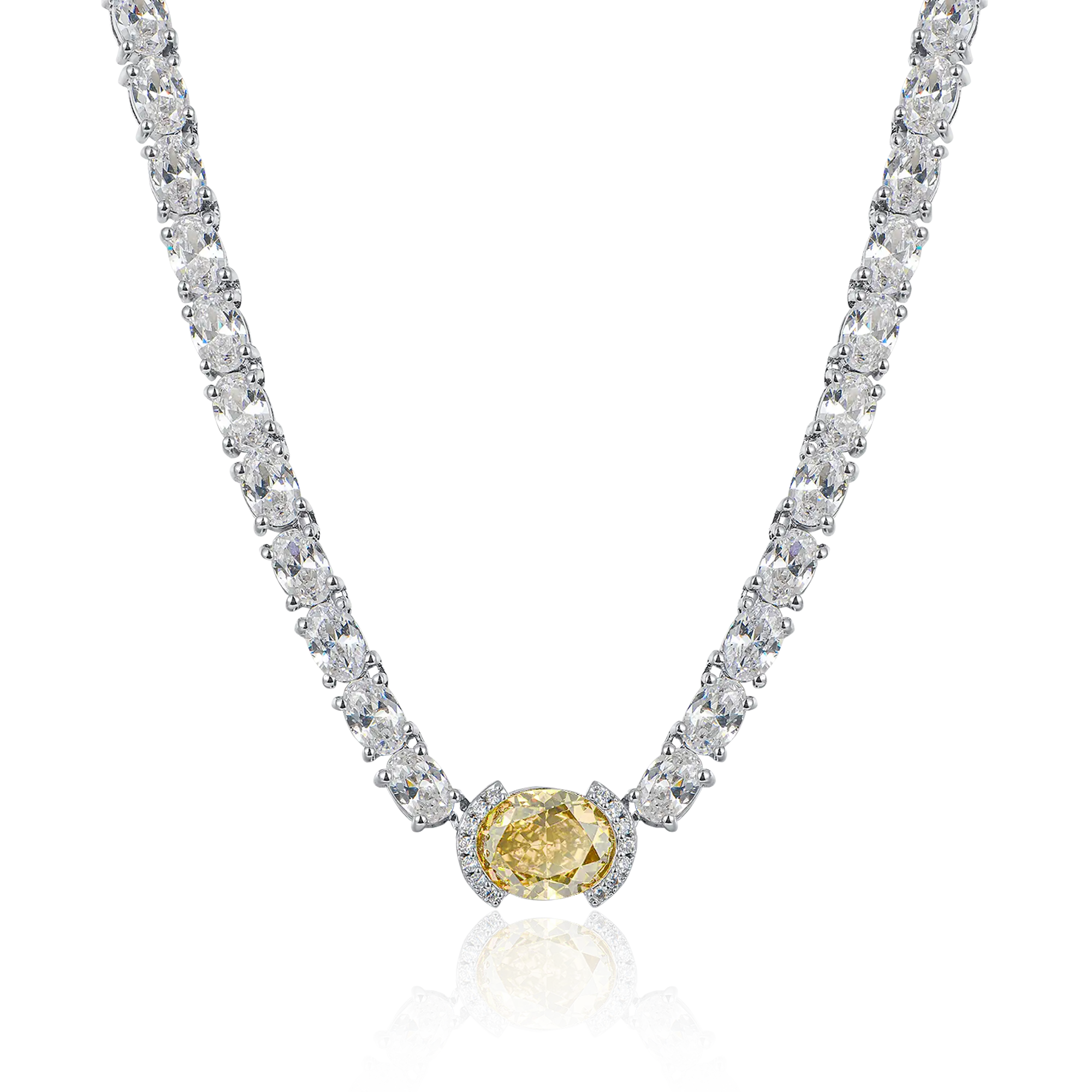 Crushed Ice Oval Tennis Necklace - Fancy Yellow