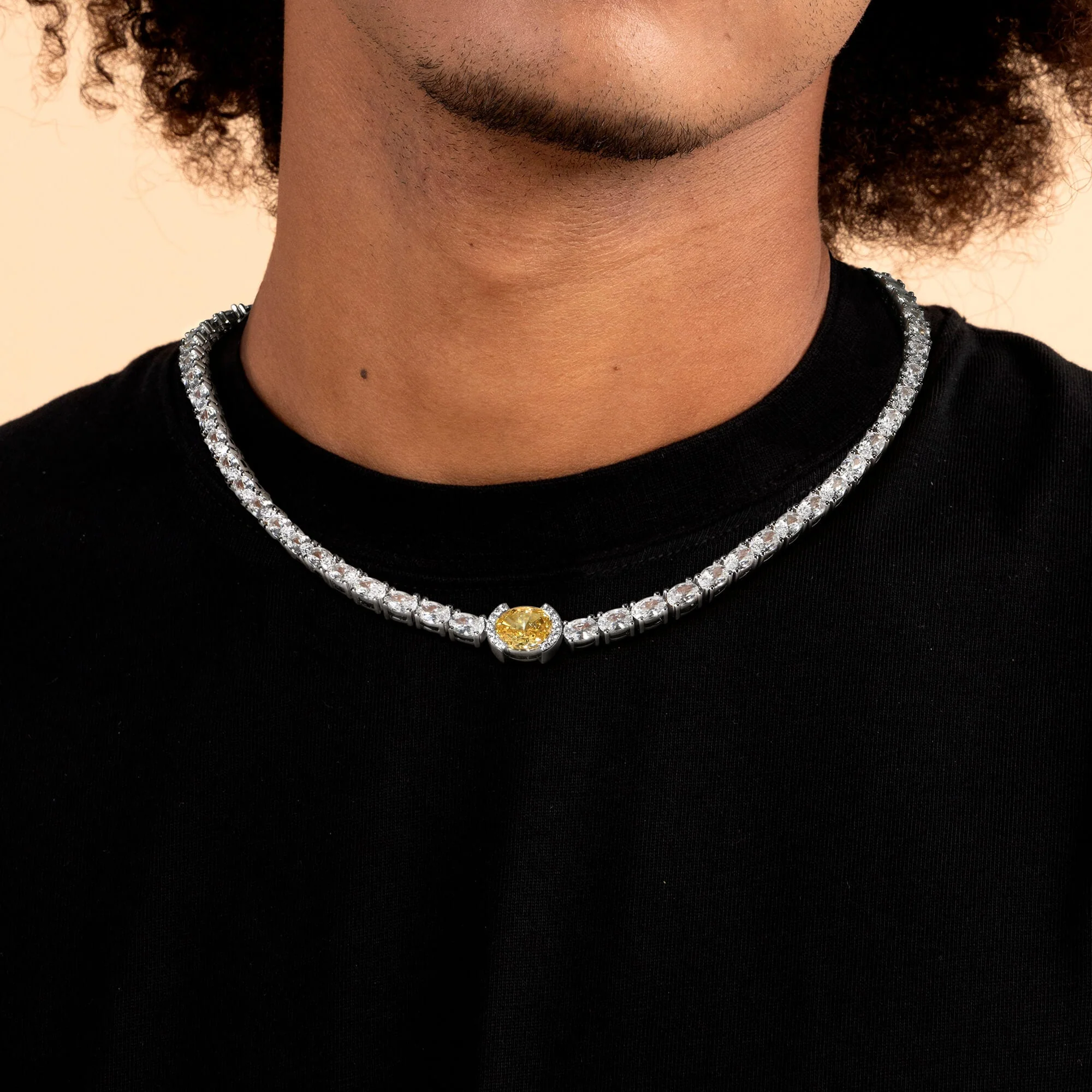 Crushed Ice Oval Tennis Necklace - Fancy Yellow - Image 2