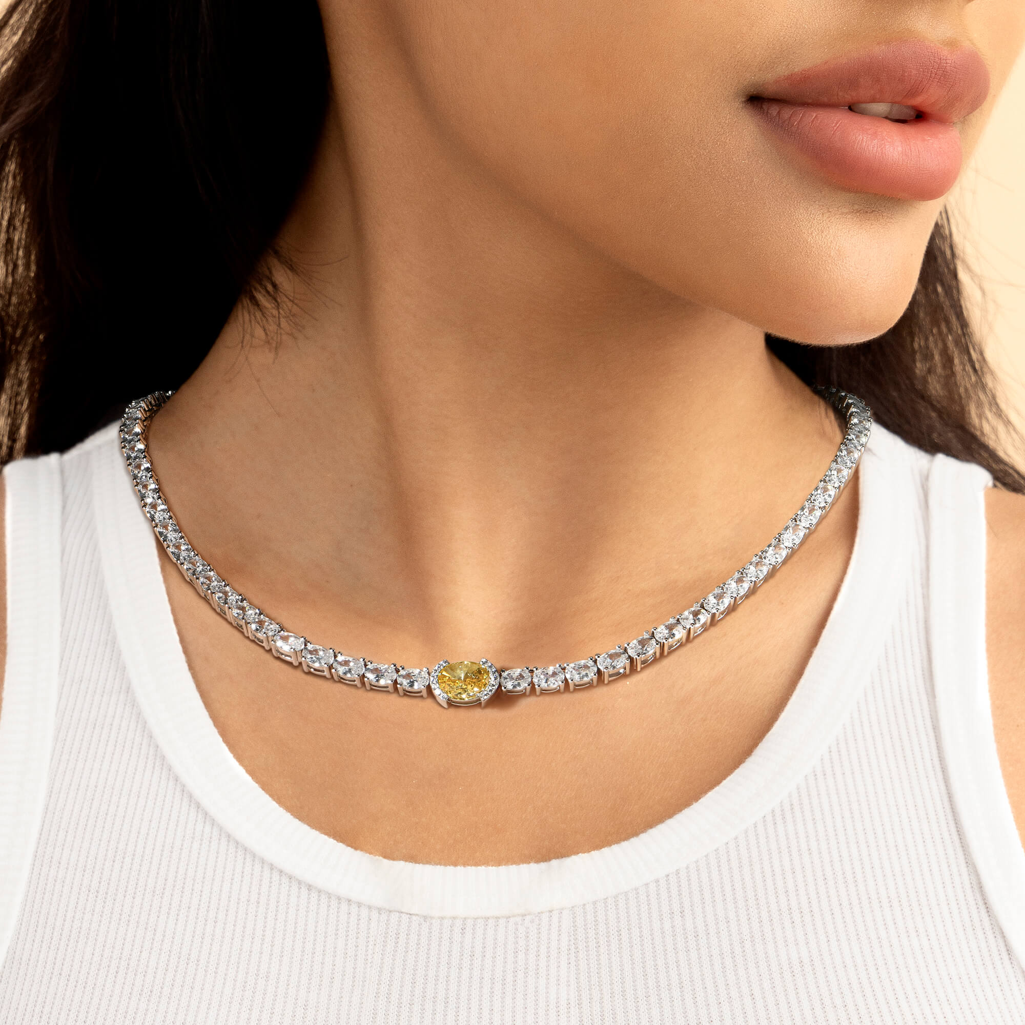 Crushed Ice Oval Tennis Necklace - Fancy Yellow - Image 4
