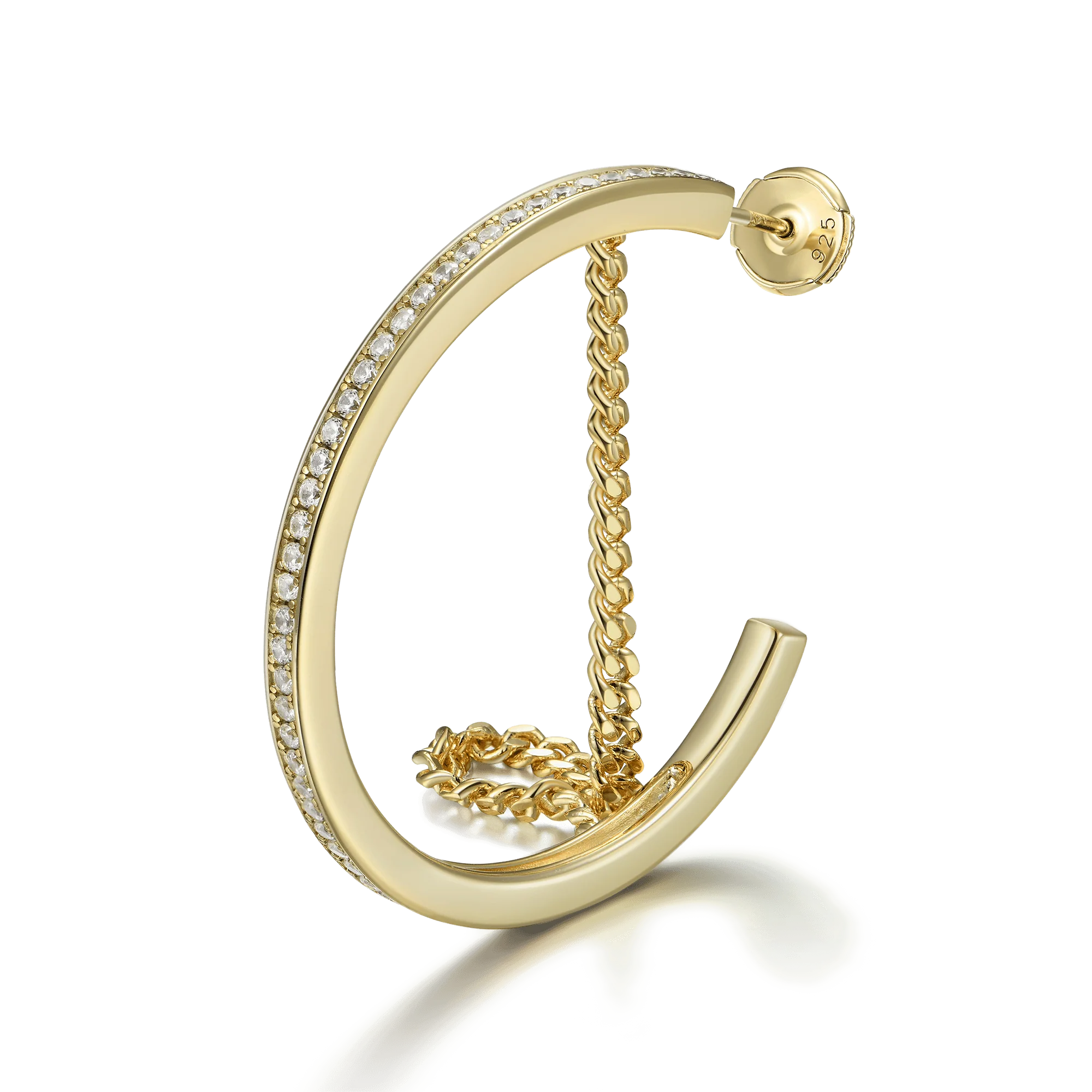 S925 Cuban Link Mix One Row Hoop Earring - Single