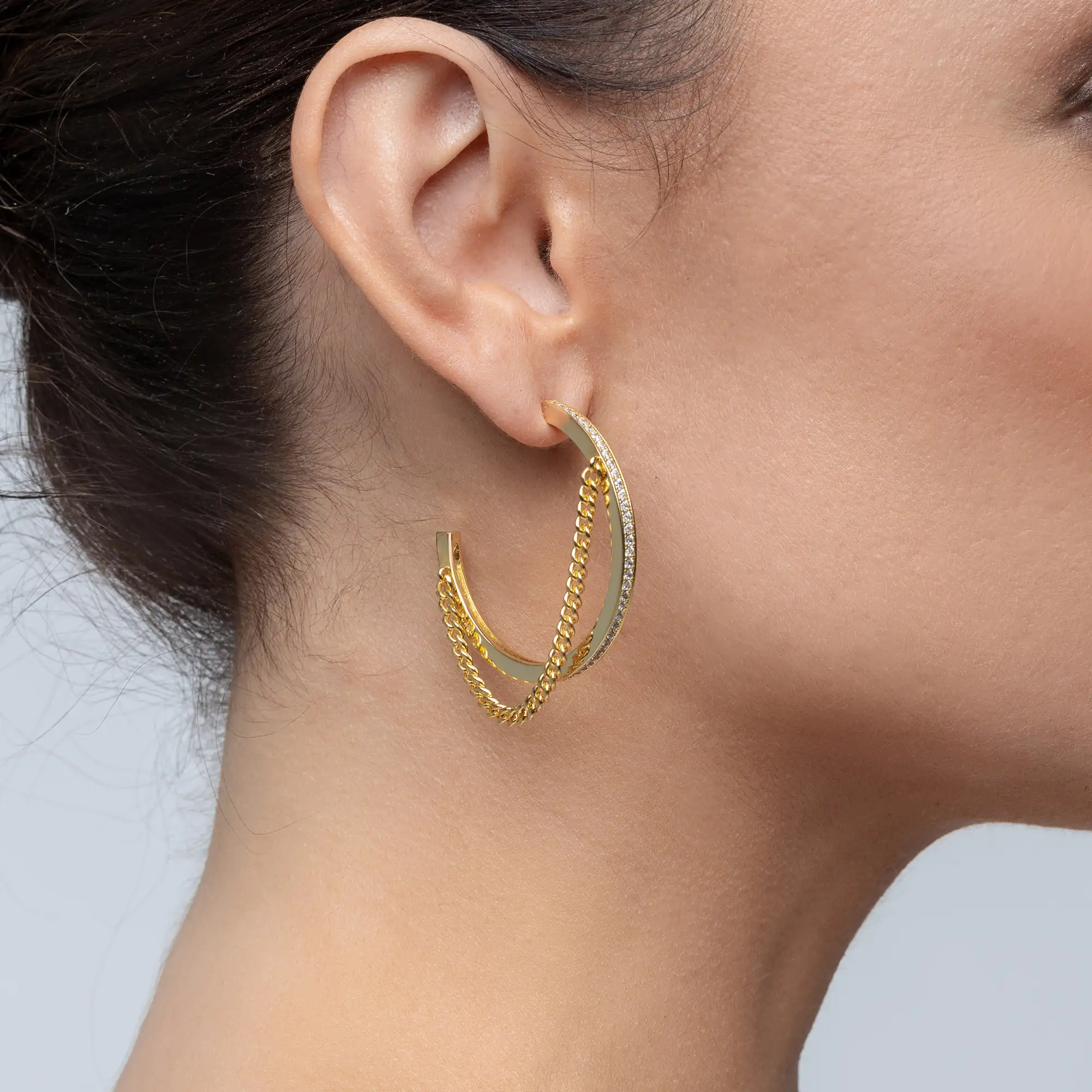 S925 Cuban Link Mix One Row Hoop Earring - Single - Image 2