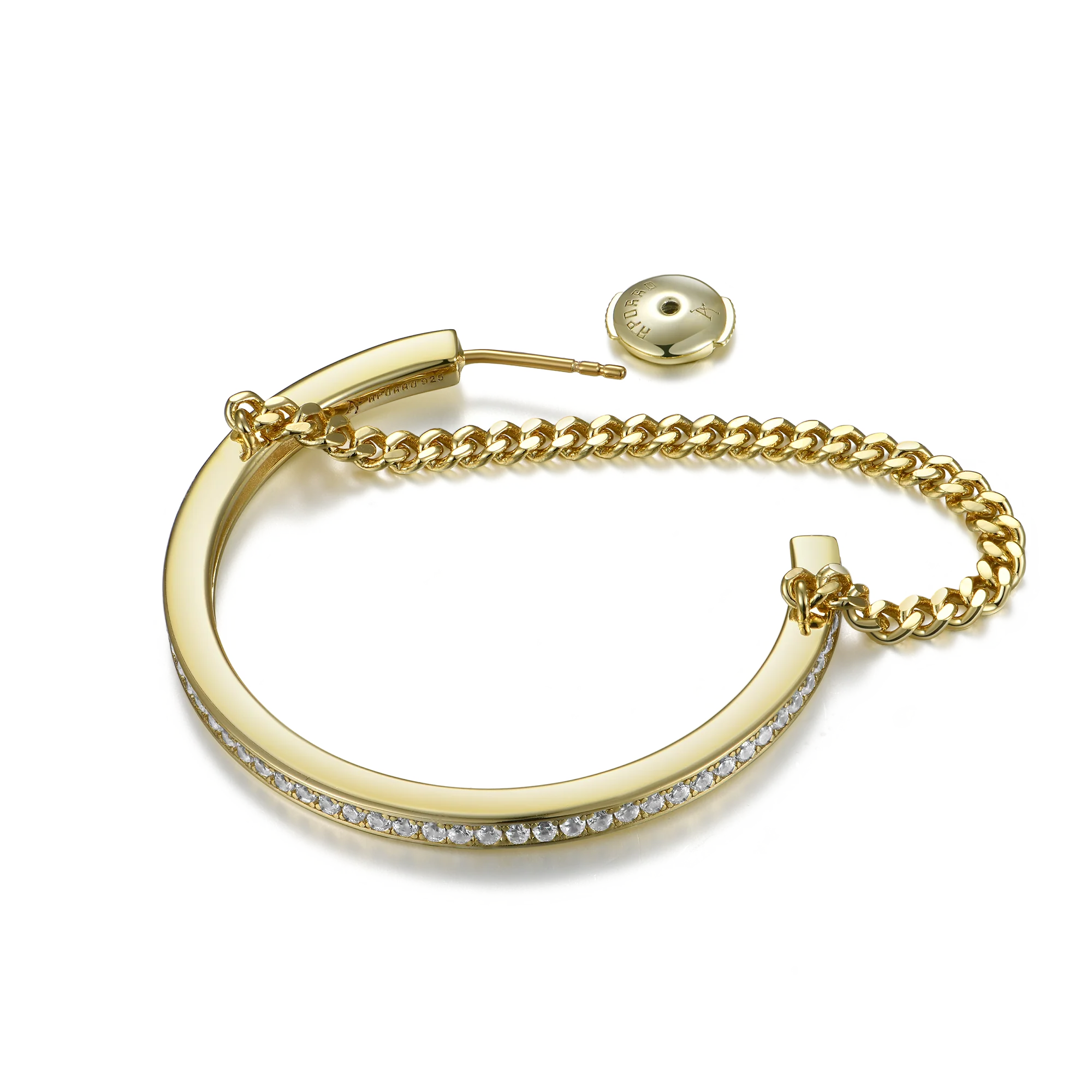 S925 Cuban Link Mix One Row Hoop Earring - Single - Image 3