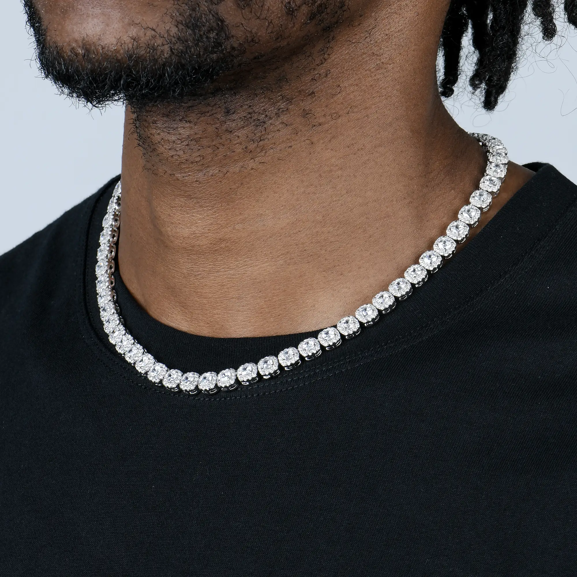 Cushion Cut Clustered Tennis Chain - 7mm - Image 2
