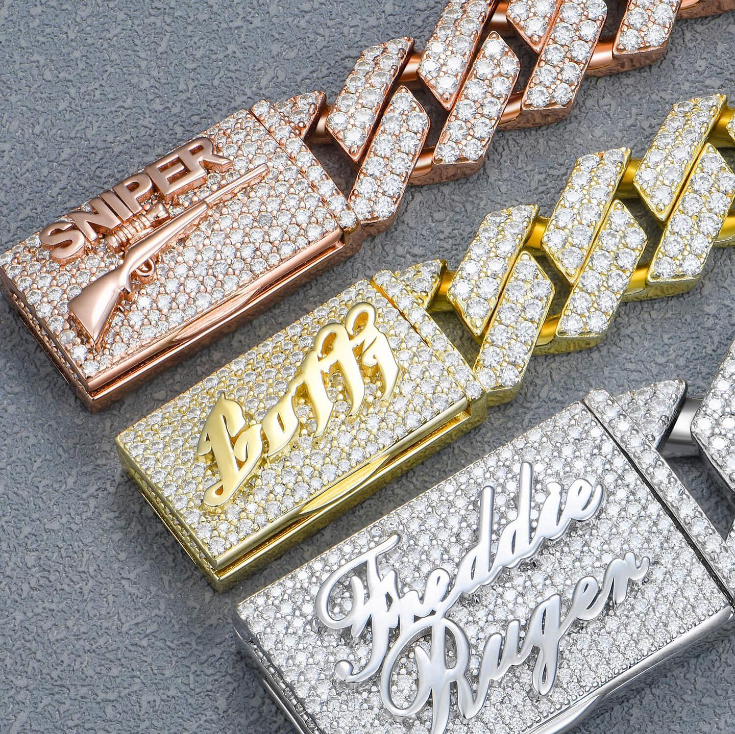 Custom Emerald Cut Prong Cuban Link Name Necklace Chain - Yellow Gold - Image 3