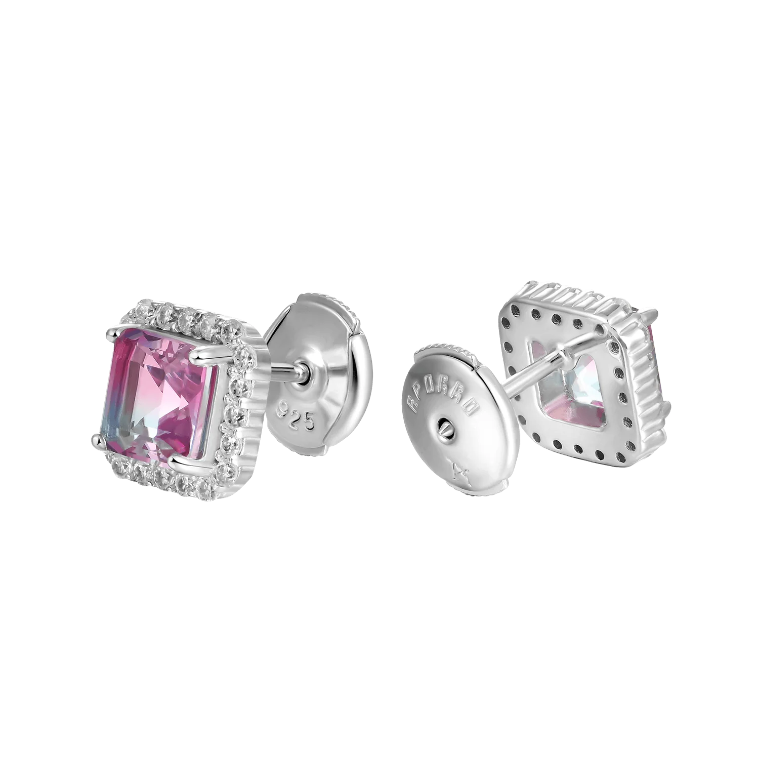S925 Emerald-Cut Gradient Tourmaline Halo Stud Earring - Image 6