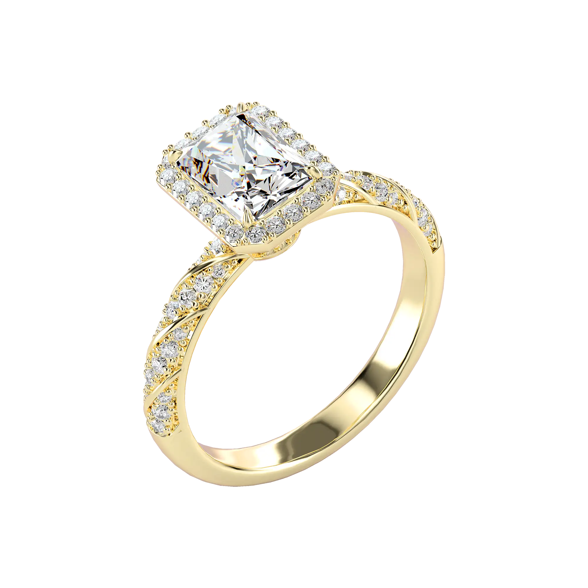 Emerald Cut Halo Diamond Rope Engagement Ring Custom