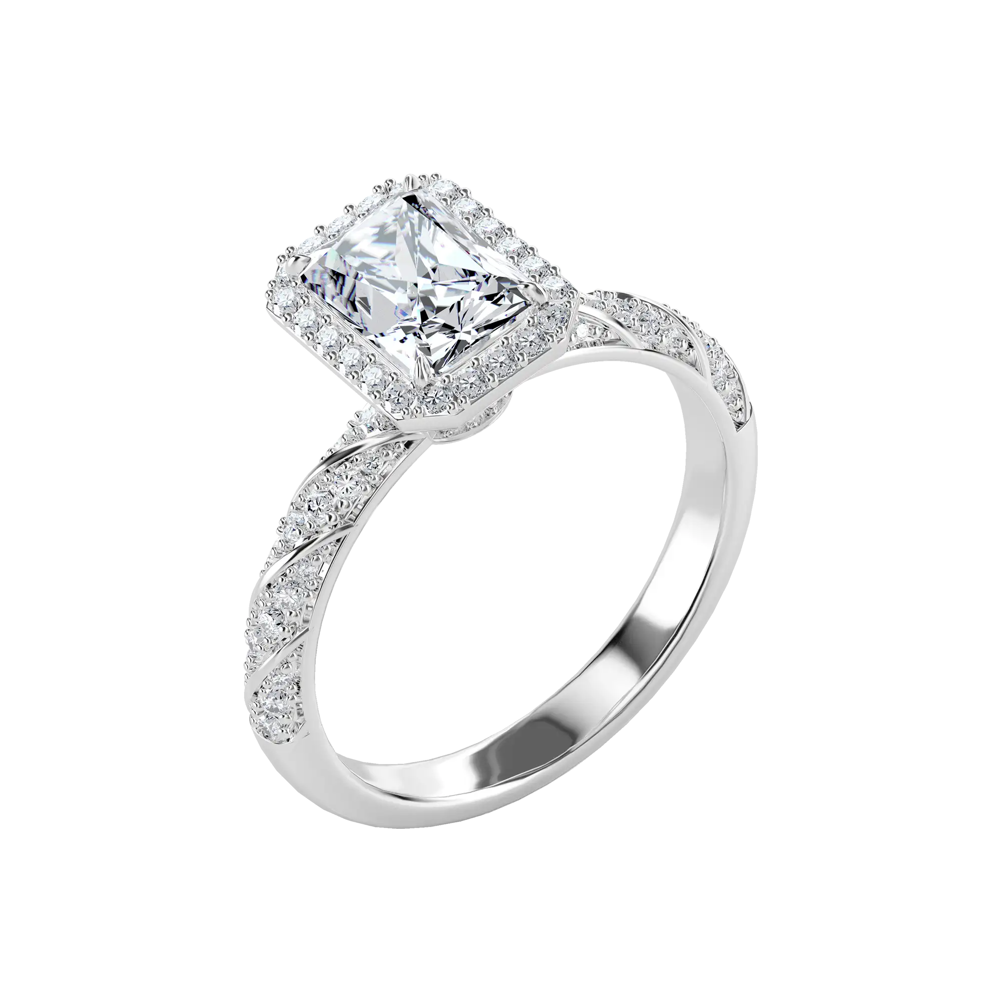 Emerald Cut Halo Diamond Rope Engagement Ring Custom - Image 4