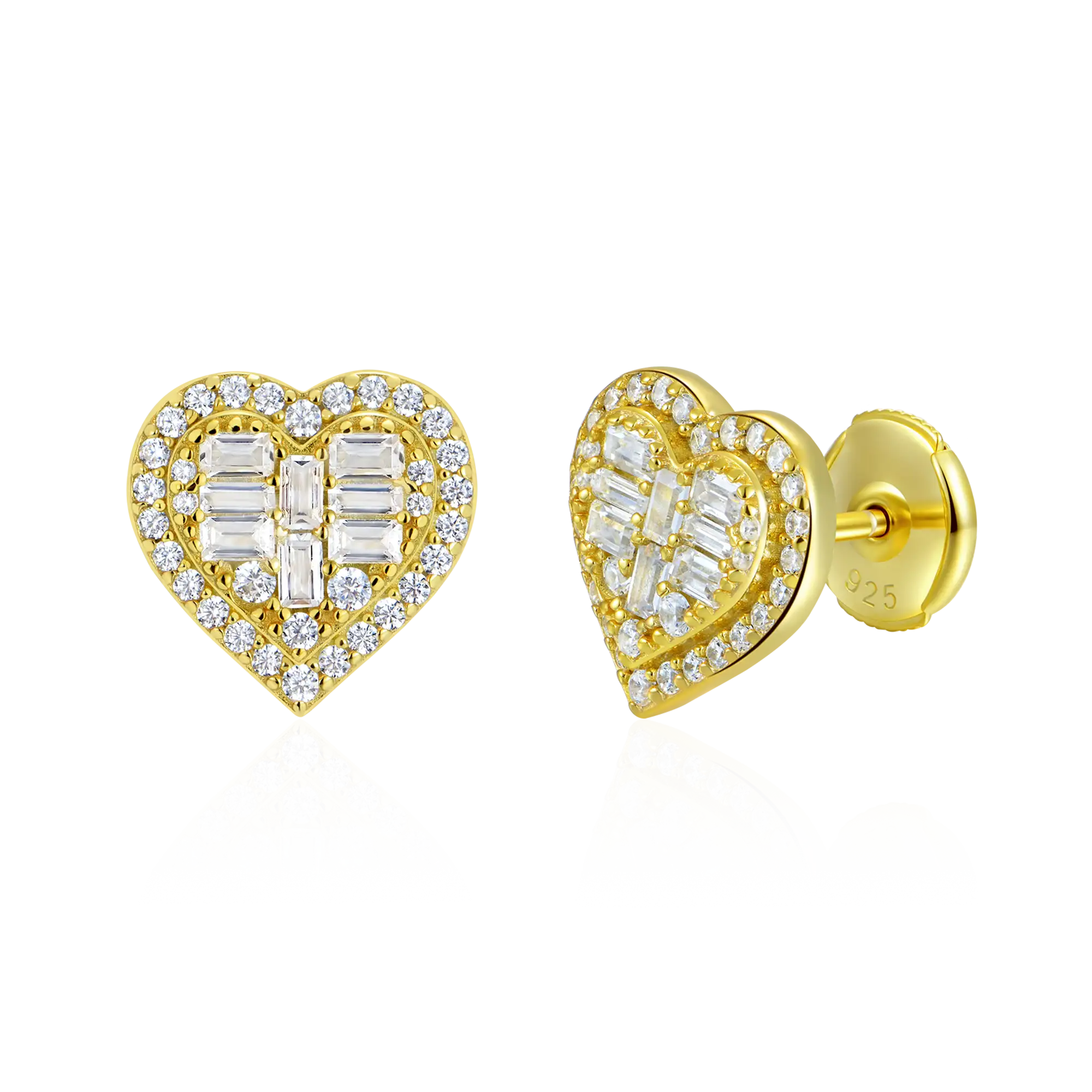 S925 Heart Baguette Mix Halo Stud Earrings - Pair - Image 8