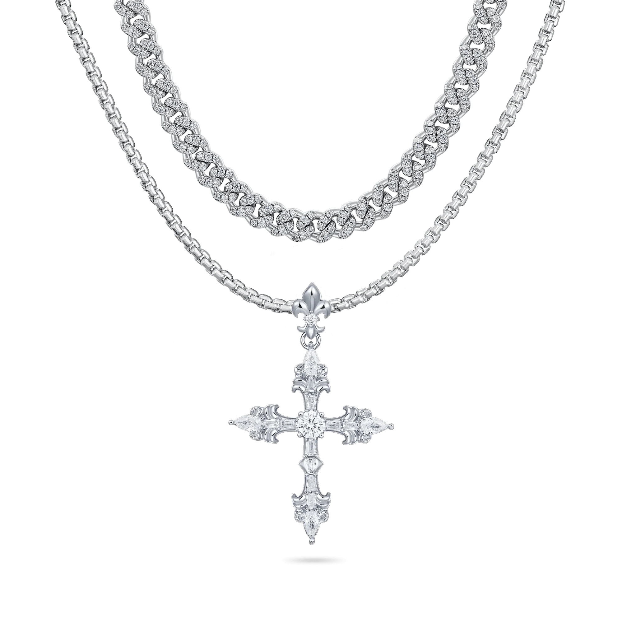 Fleur De Lis Cross Pendant With Chains Gift Set - Image 2
