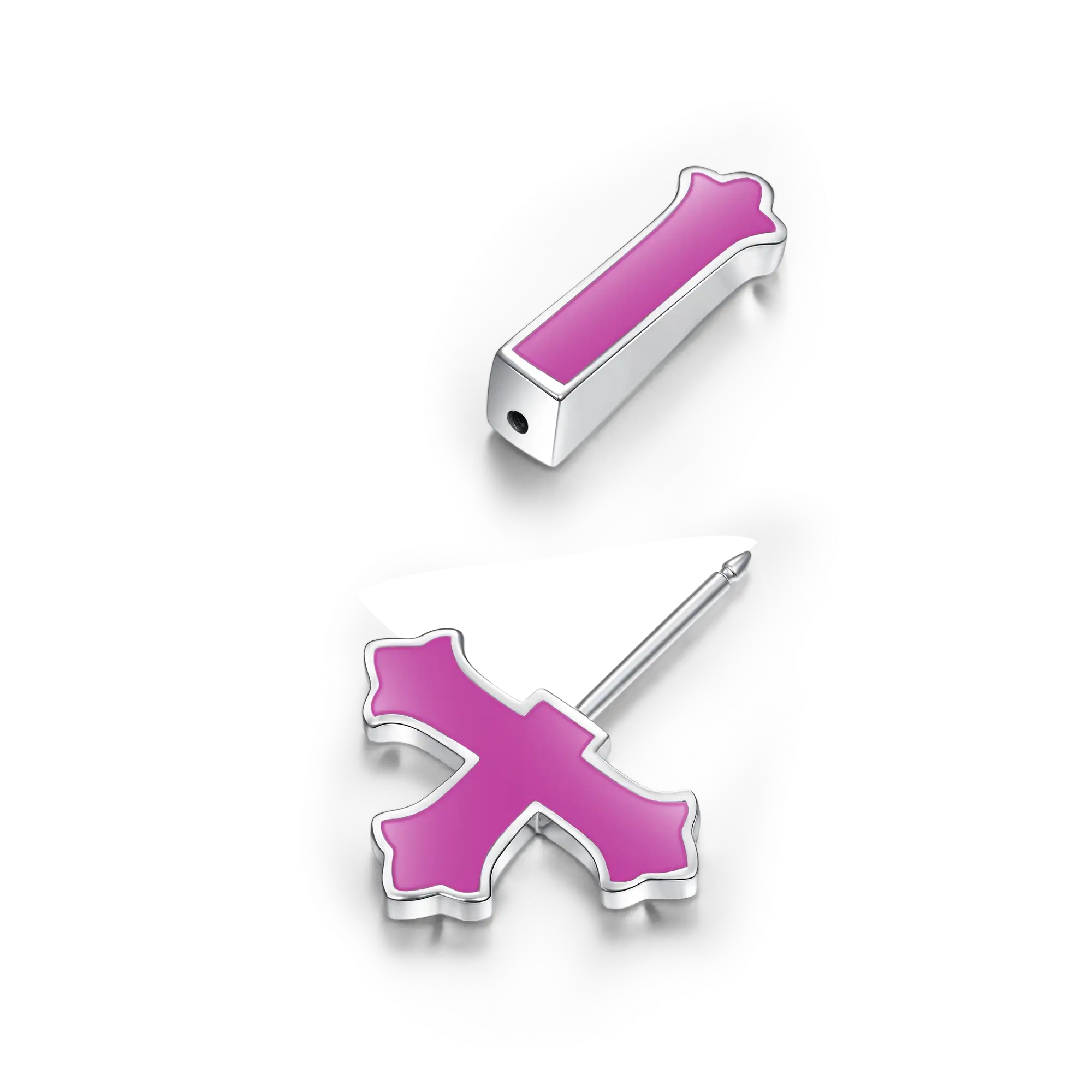 S925 Gothic Cross Spike Earring - Pink Enamel - Image 3