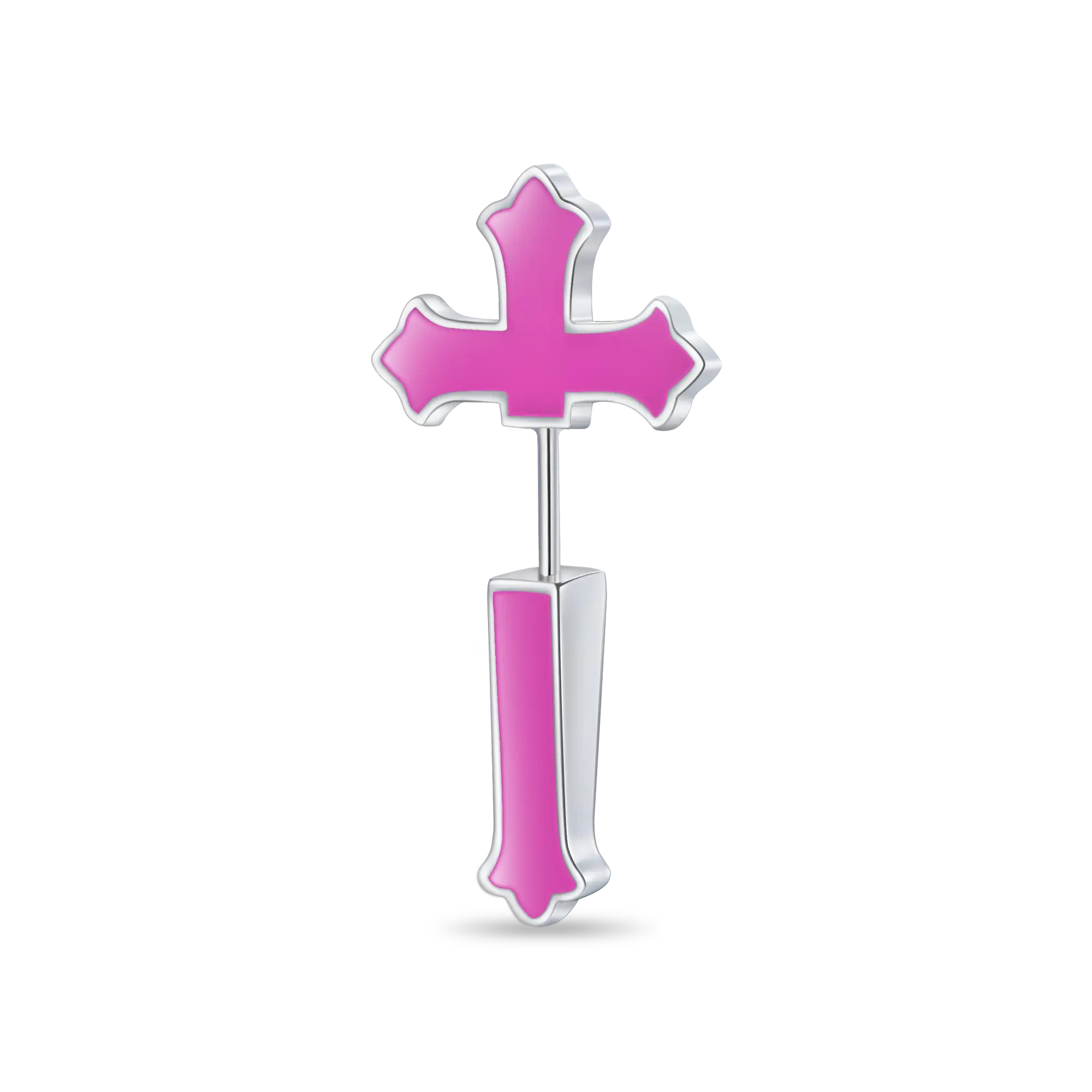 S925 Gothic Cross Spike Earring - Pink Enamel - Image 4