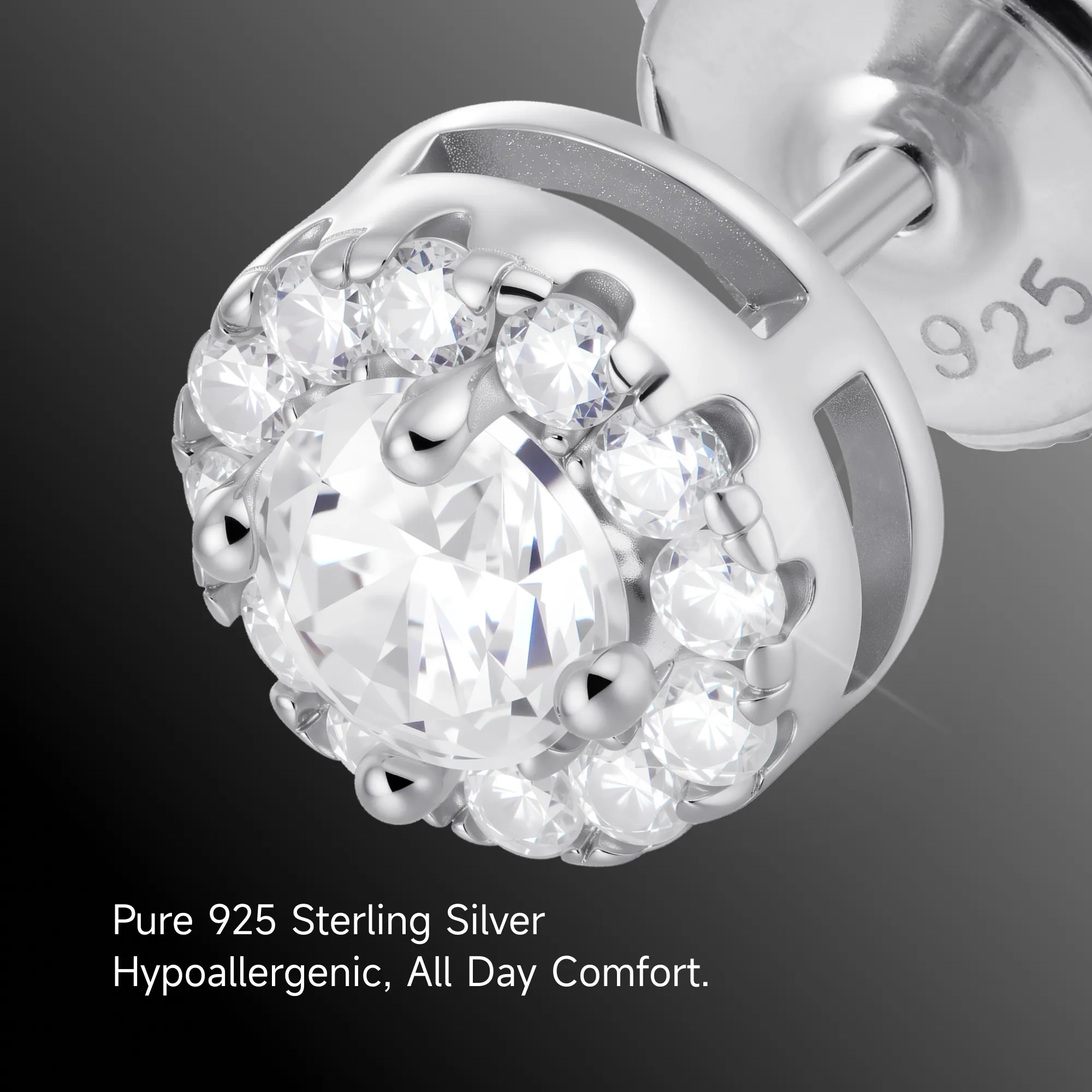 Moissanite S925 Halo Round Cut Stud Earring - Image 4