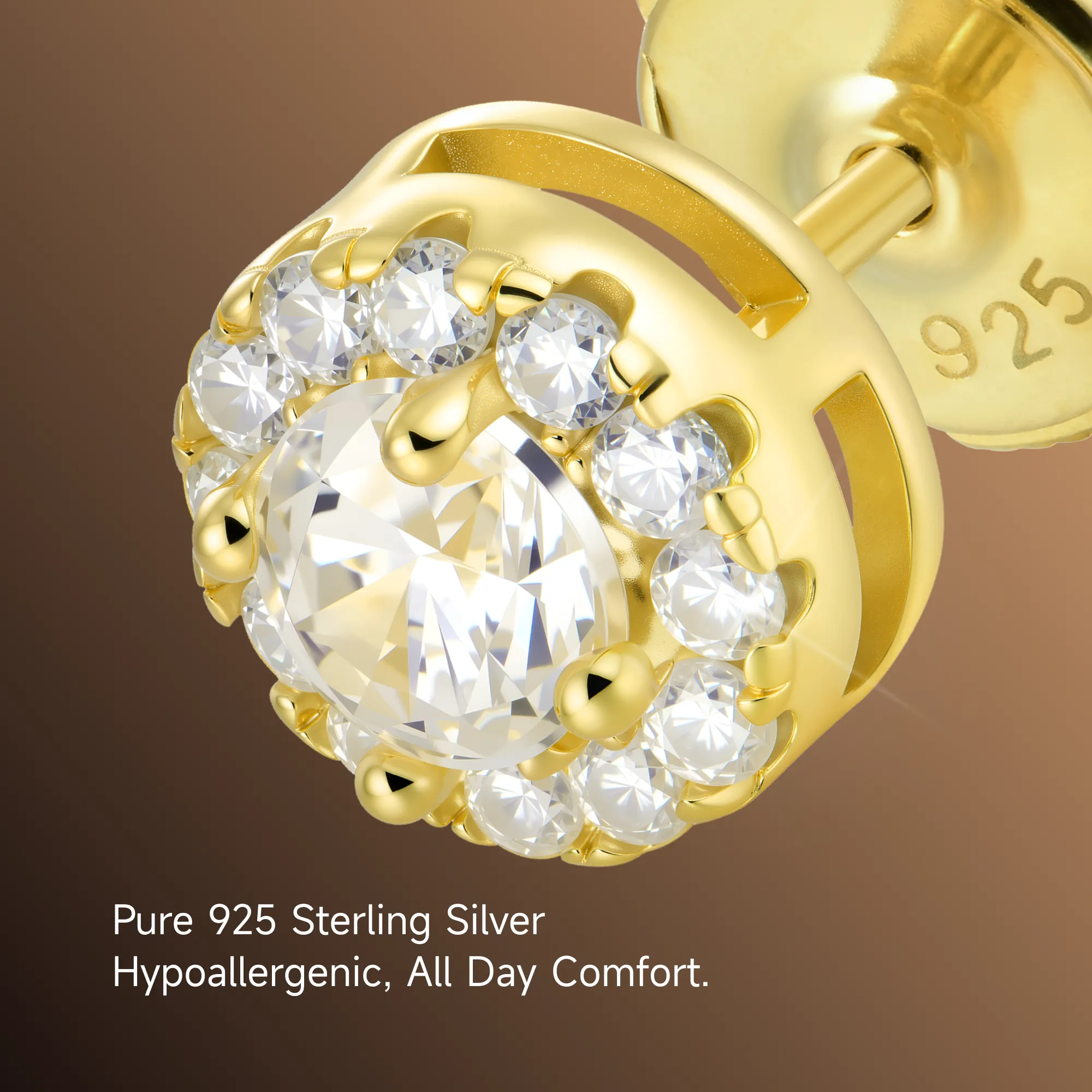 Moissanite S925 Halo Round Cut Stud Earring - Image 6