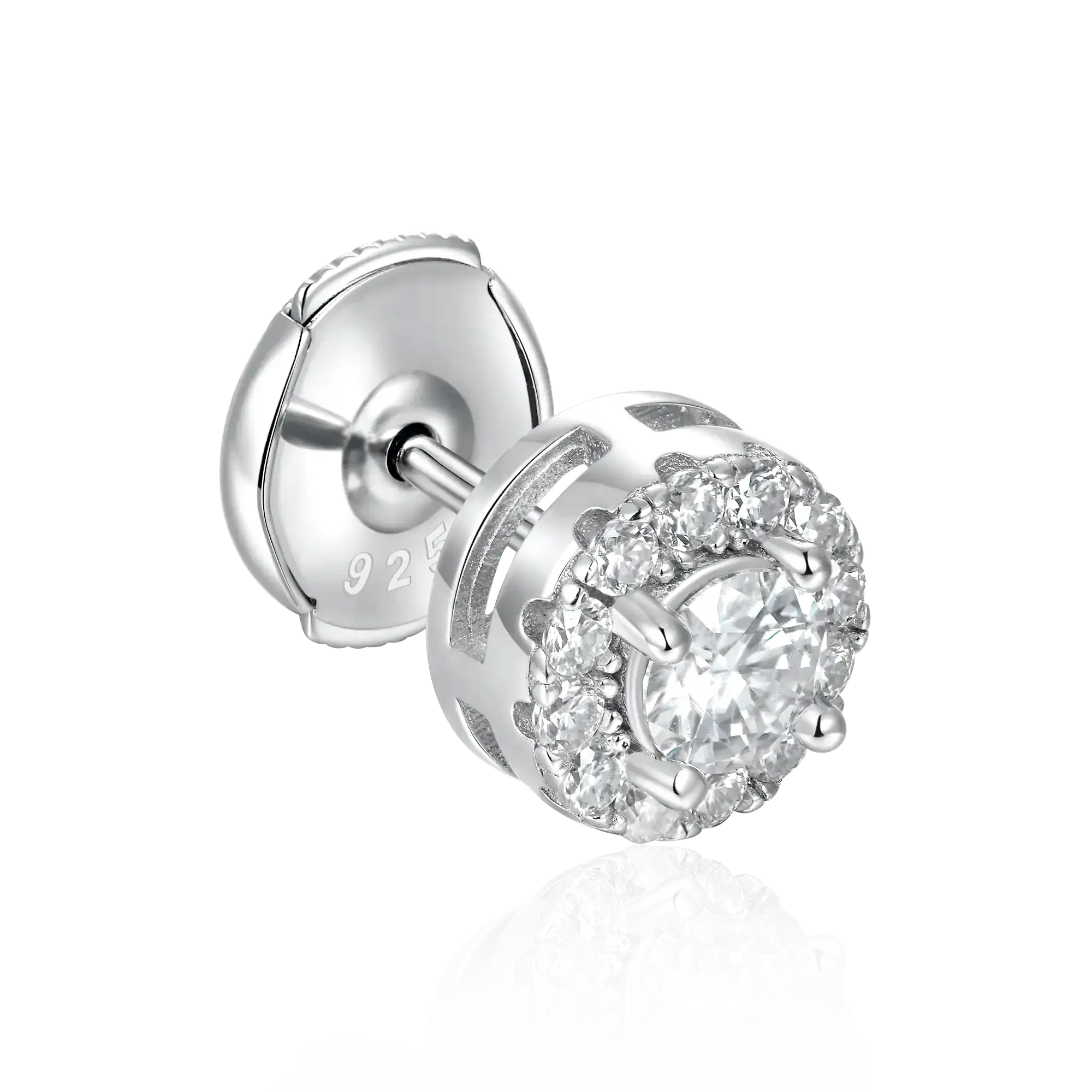 Moissanite S925 Halo Round Cut Stud Earring - Image 10