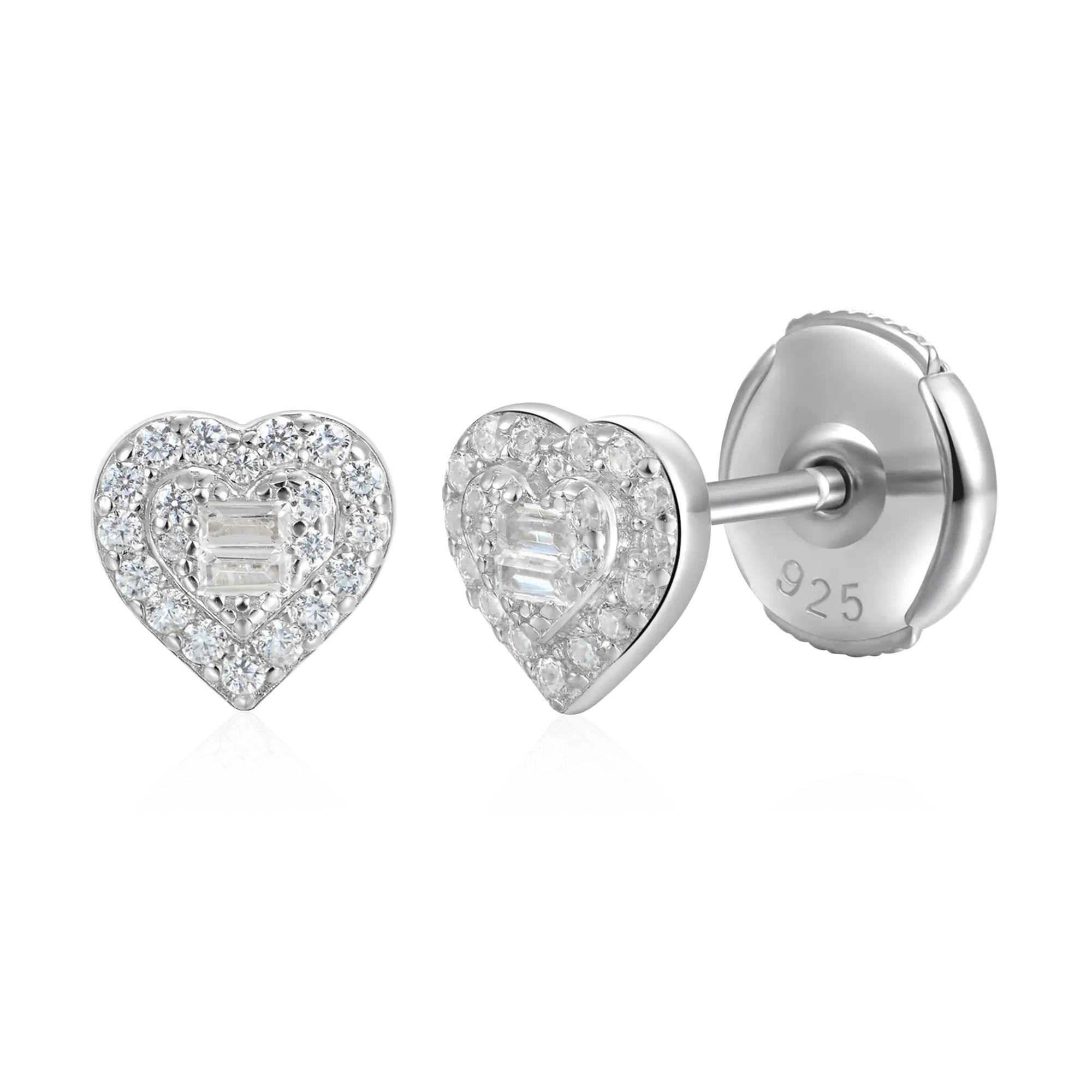 Heart Baguette Mix Halo Stud Earring - Image 5