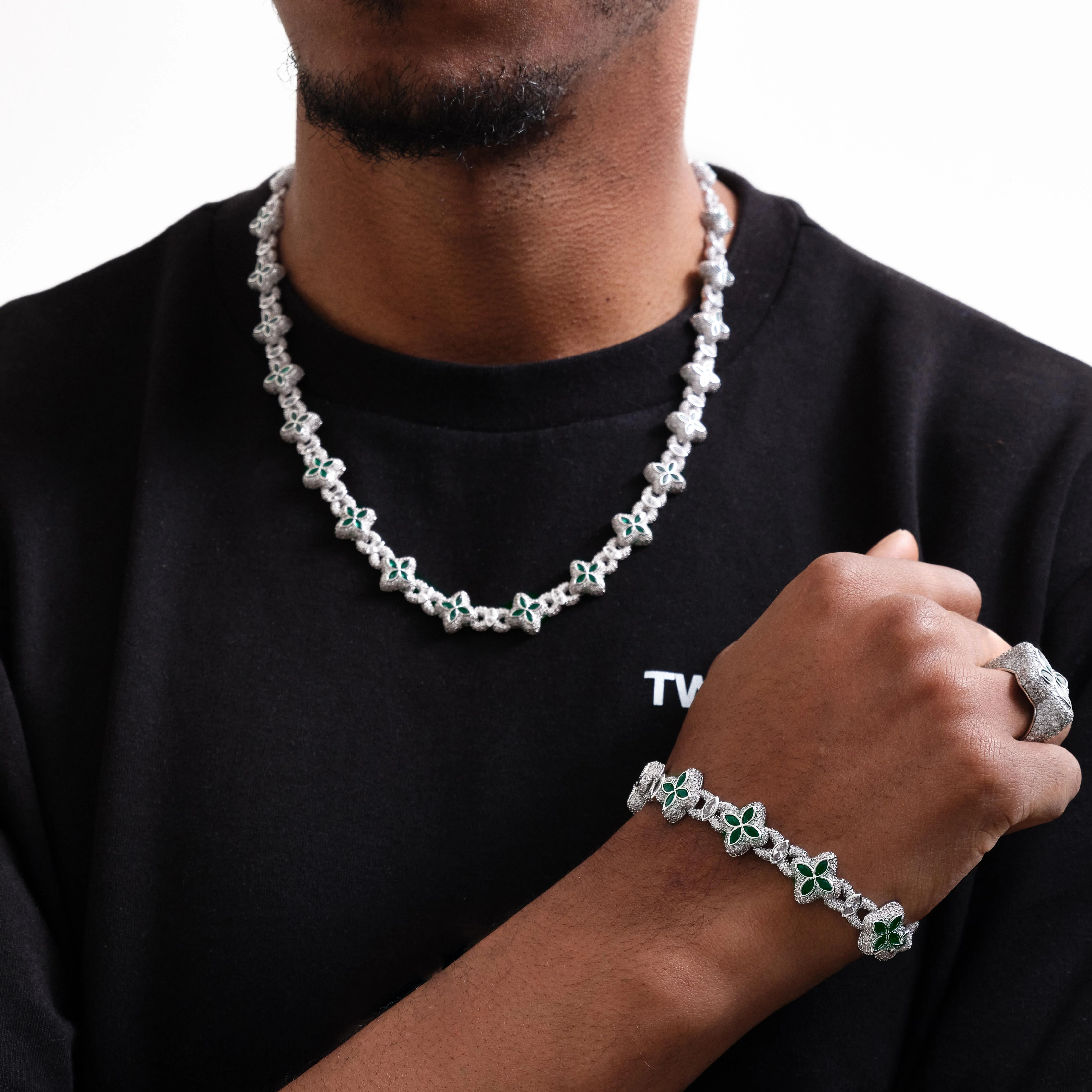 Iced Luminous Clover Chain & Bracelet Set - Image 3
