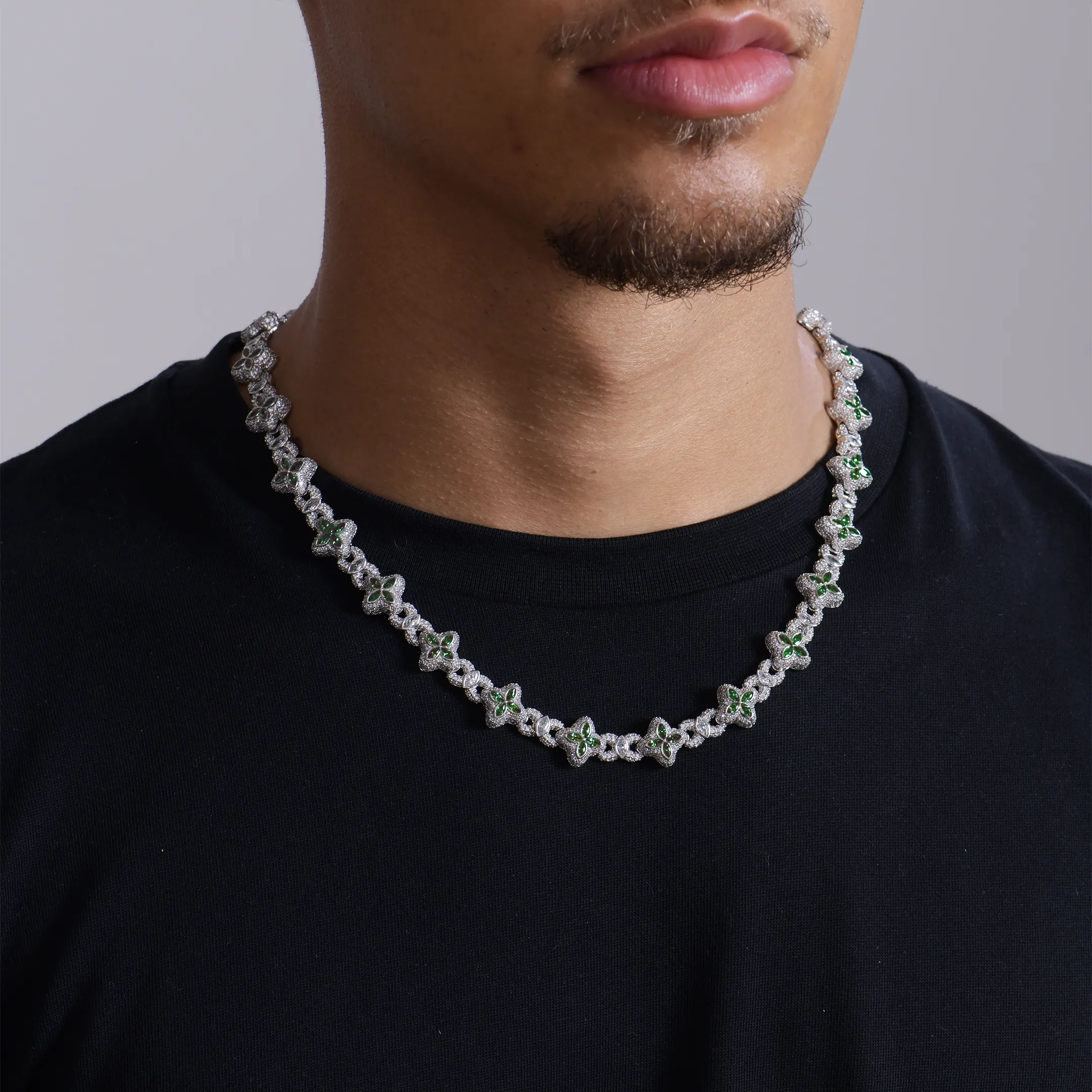 Iced Luminous Clover Necklace & Wallet Chain - Image 2
