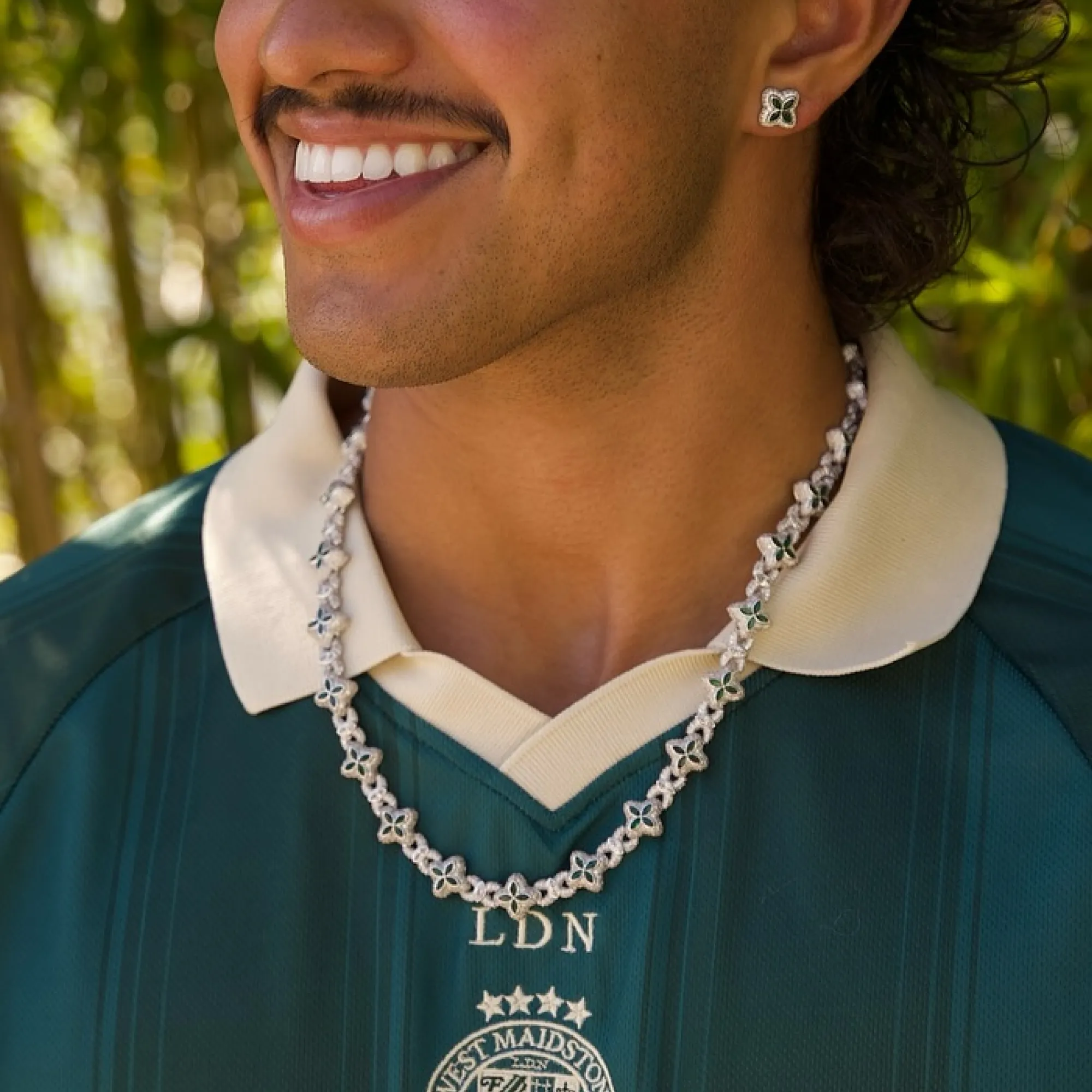Iced Luminous Clover Necklace & Wallet Chain - Image 4