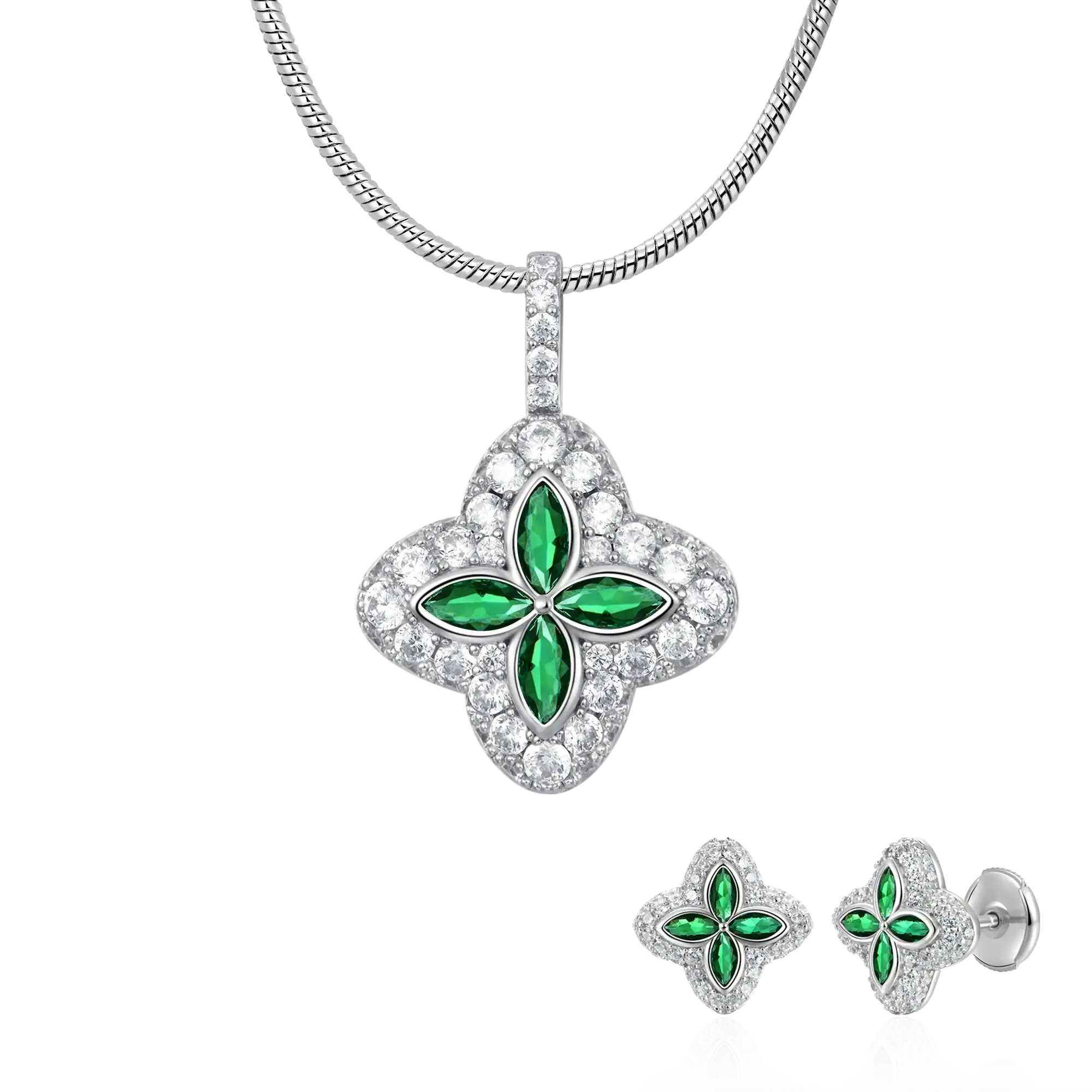Iced Luminous Clover Pendant & Earring Set - Image 2