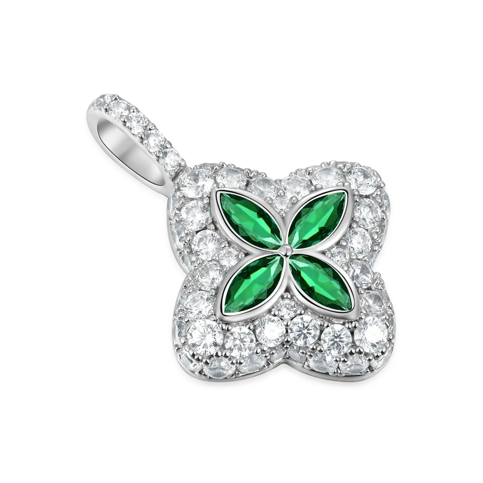 Iced Luminous Clover Pendant & Earring Set - Image 3