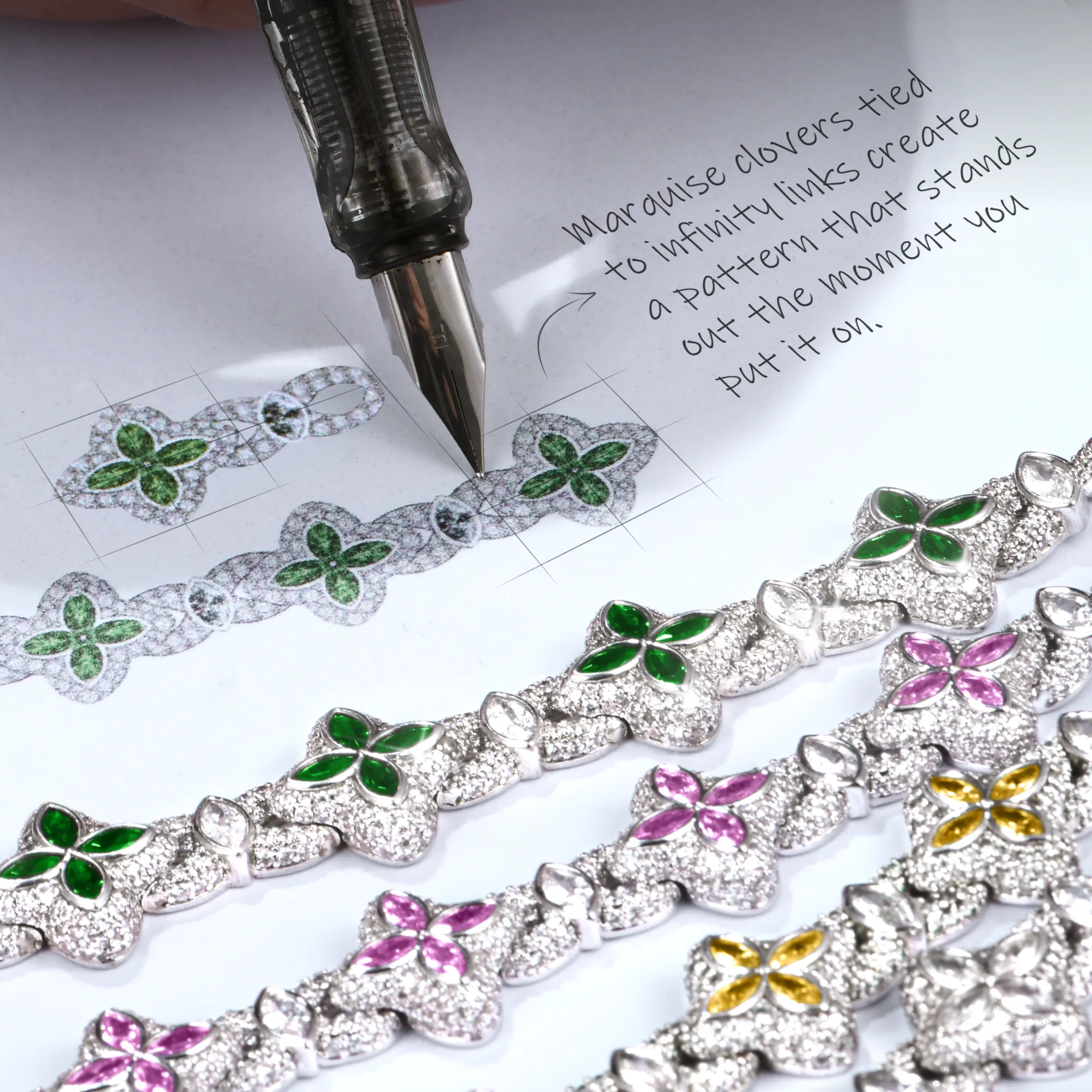 Iced Luminous Clover Chain & Bracelet Set - Image 8
